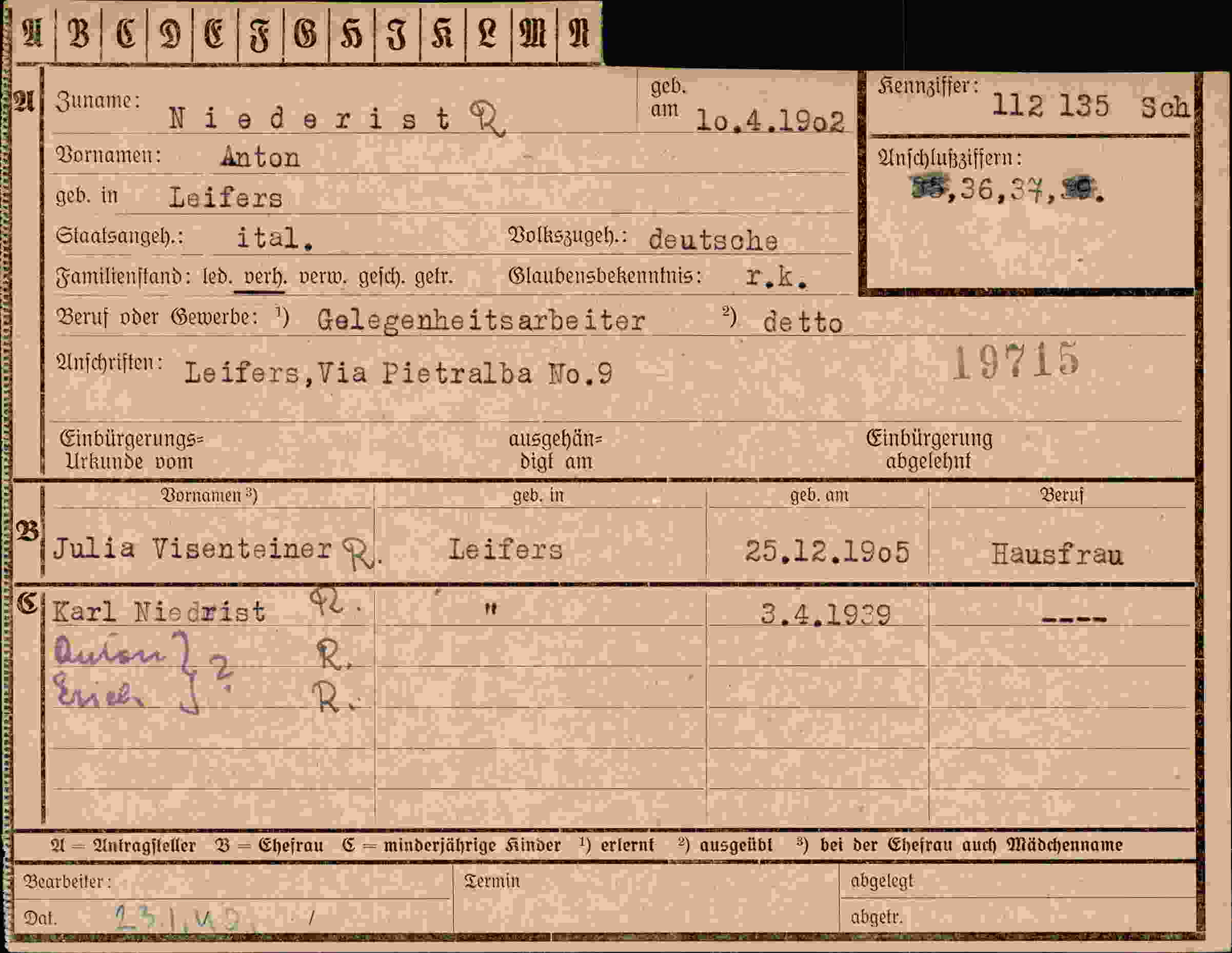 Vorderseite des Dokuments