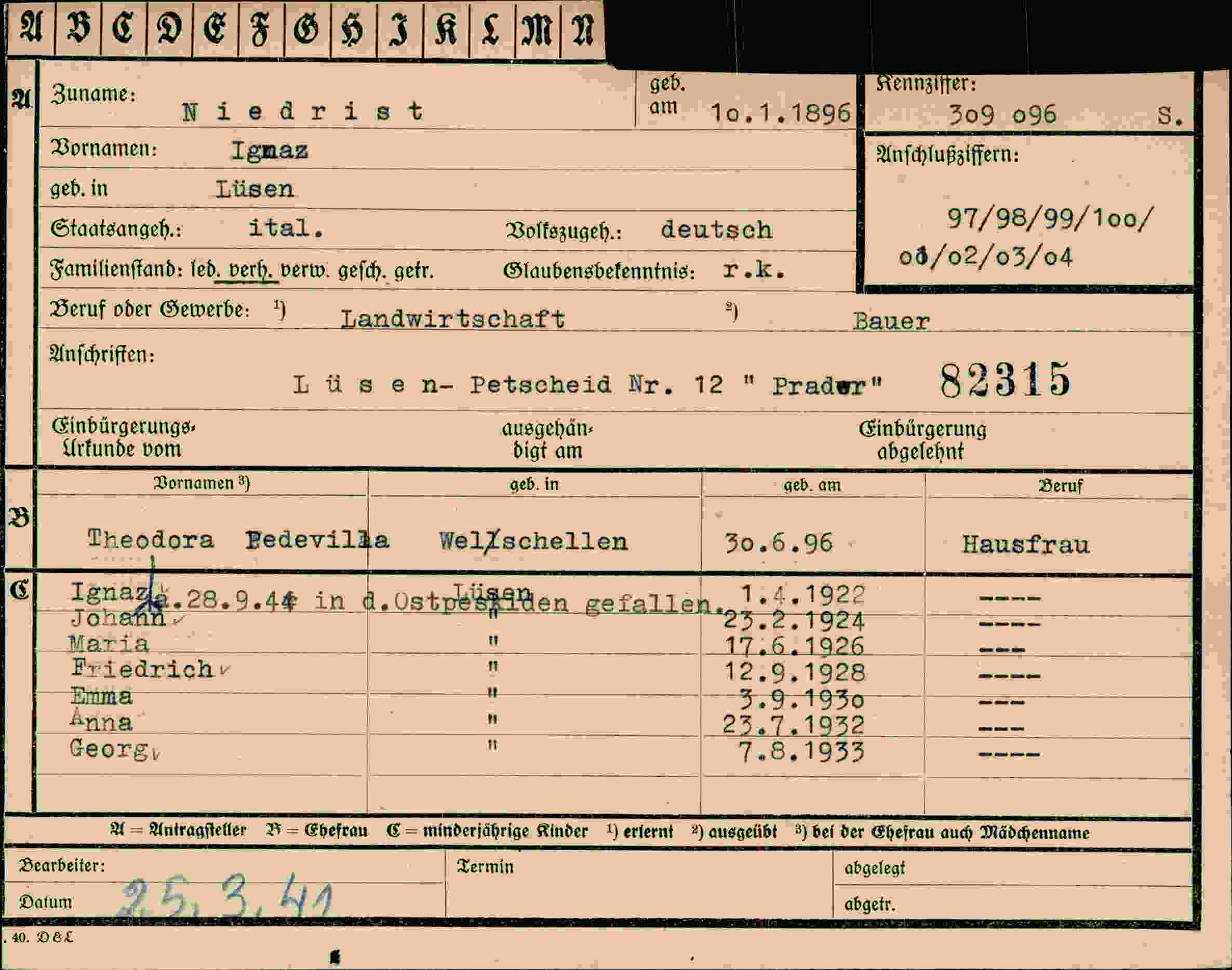 Vorderseite des Dokuments