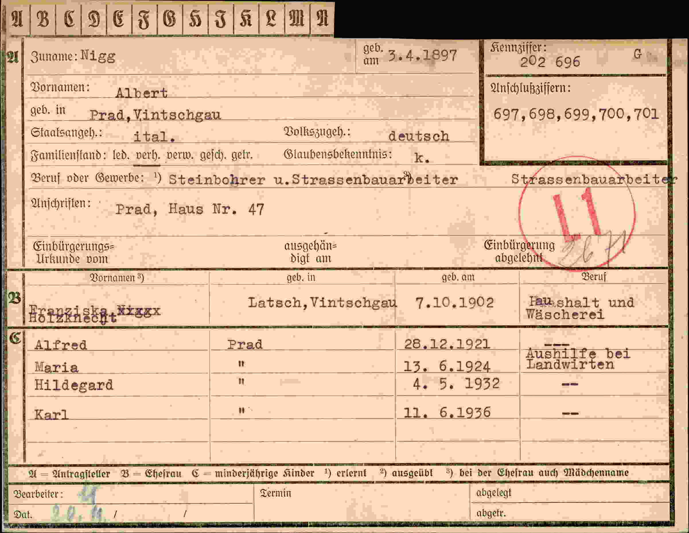 Dokument für Albert Nigg