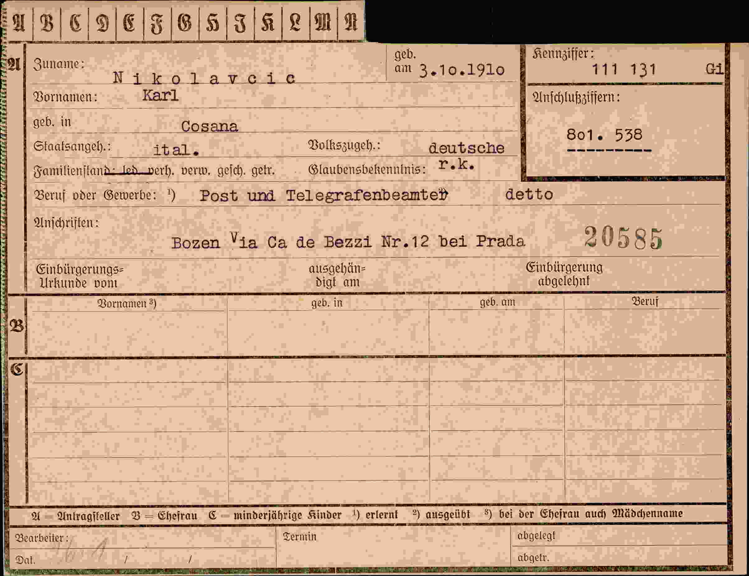 Vorderseite des Dokuments