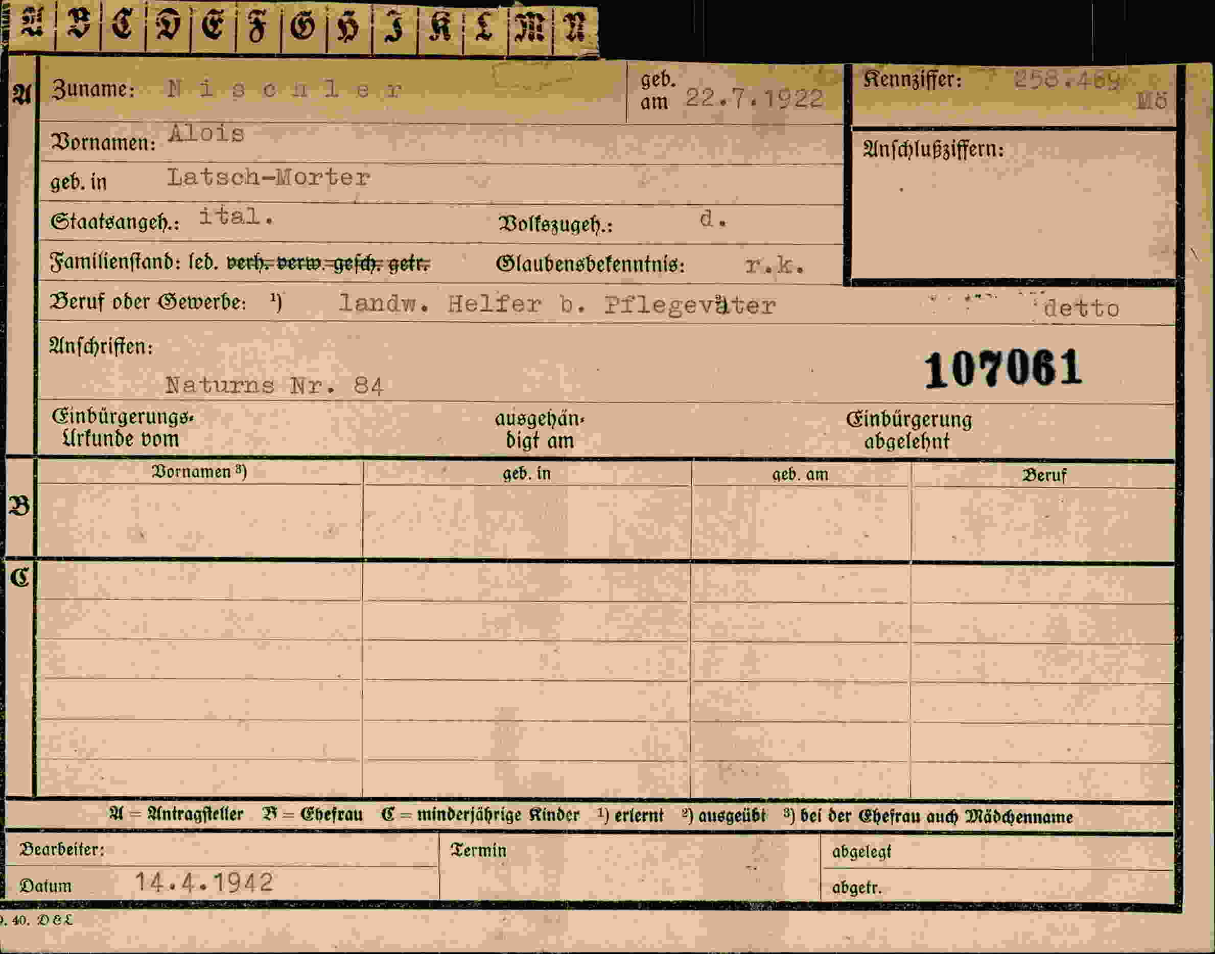Dokument für Alois Nischler