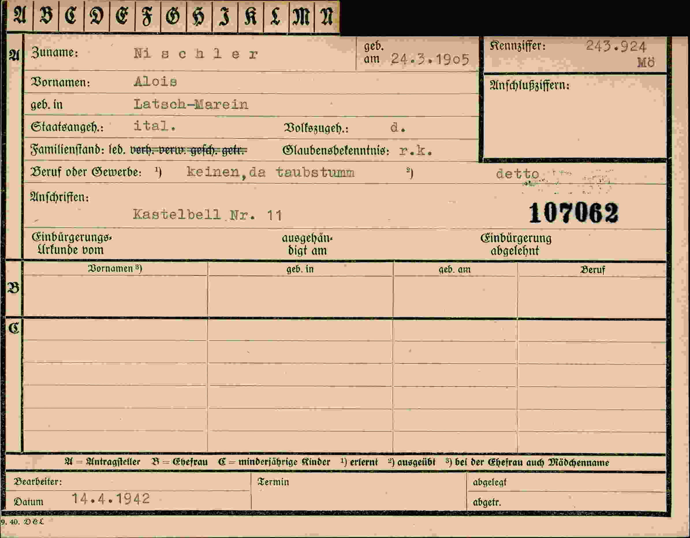 Dokument für Alois Nischler