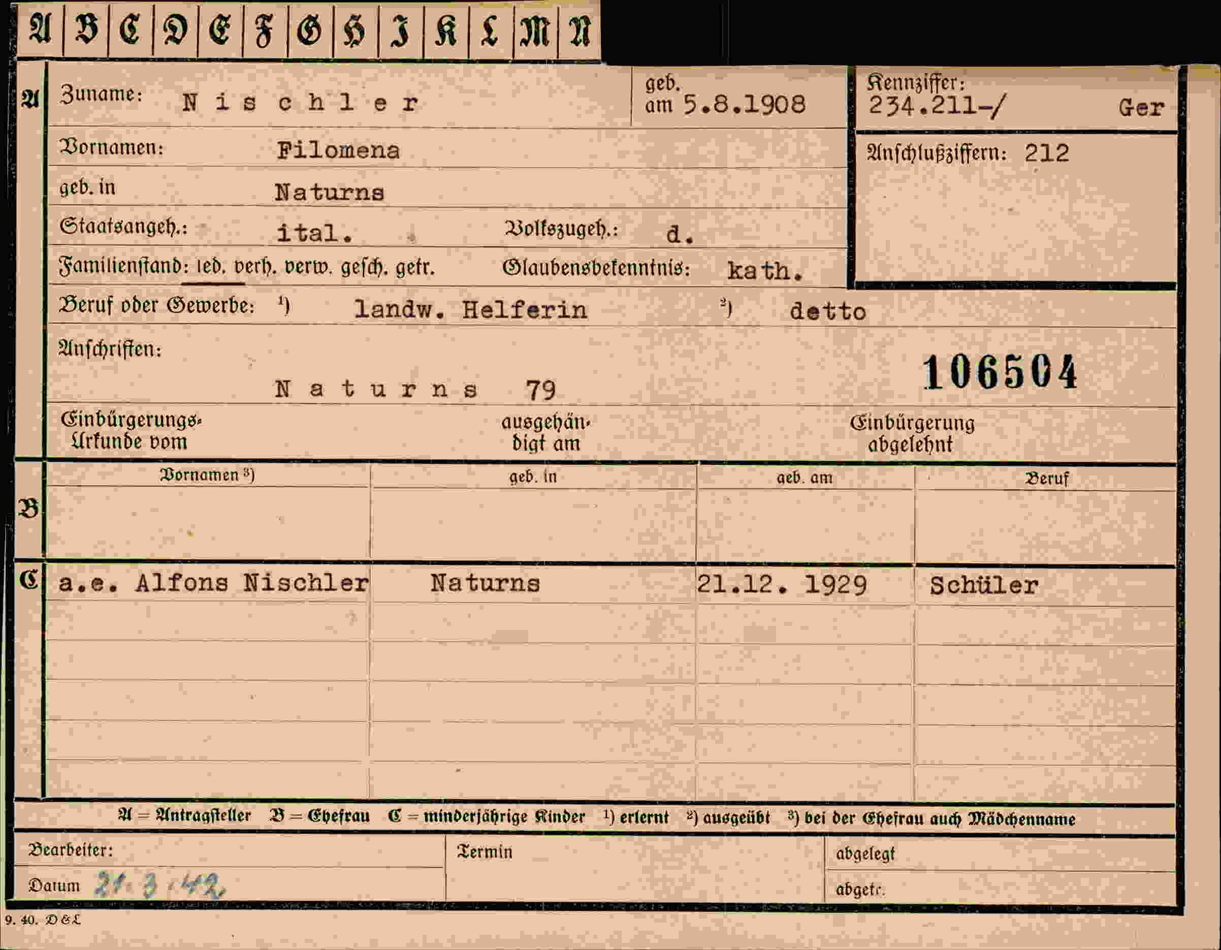 Dokument für Filomena Nischler