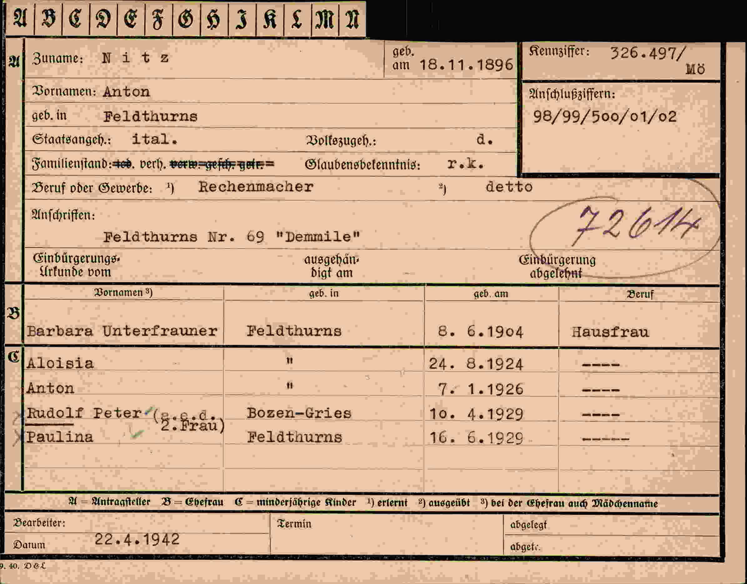 Dokument für Anton Nitz