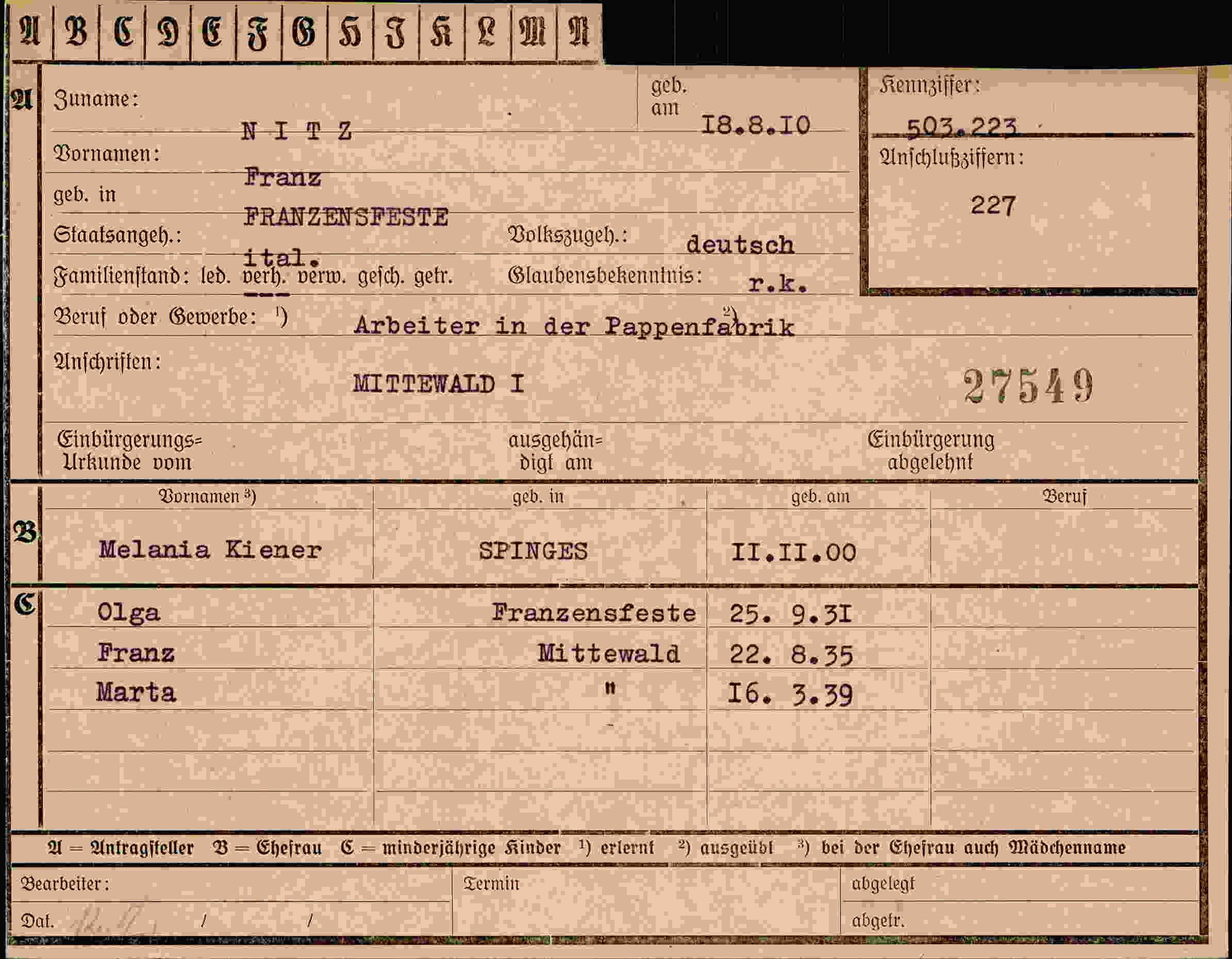 Vorderseite des Dokuments