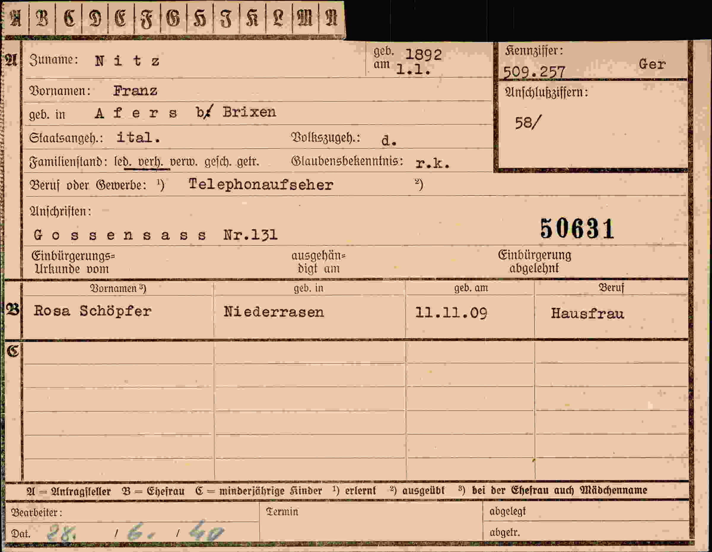 Dokument für Franz Nitz