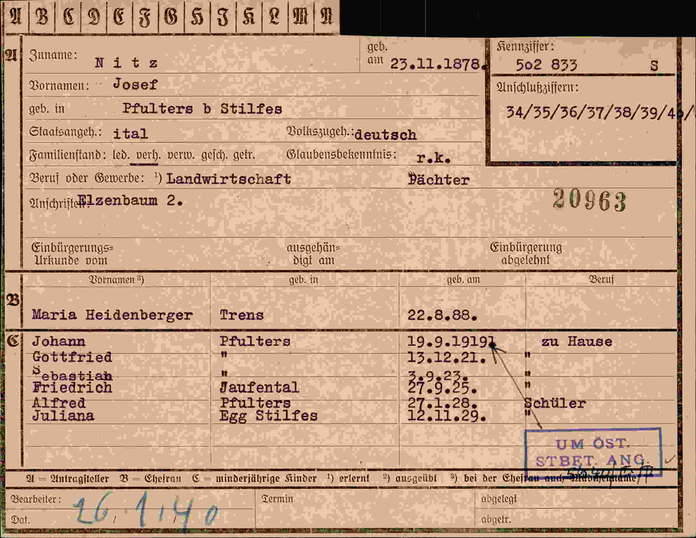 Dokument für Josef Nitz