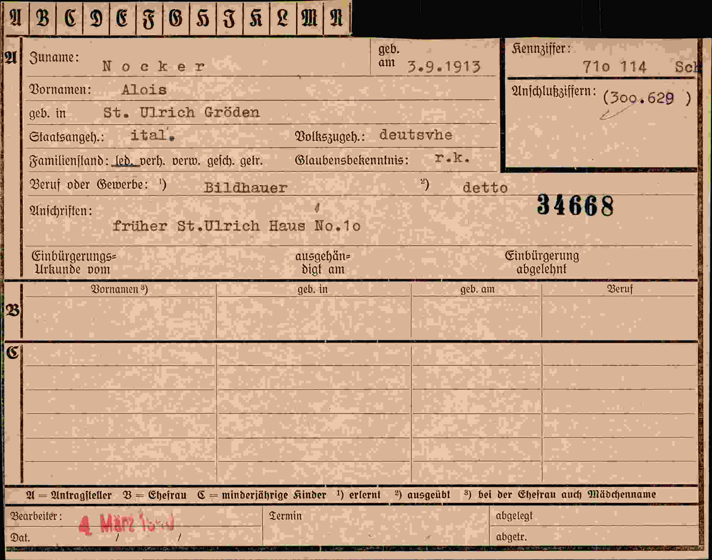 Dokument für Alois Nocker