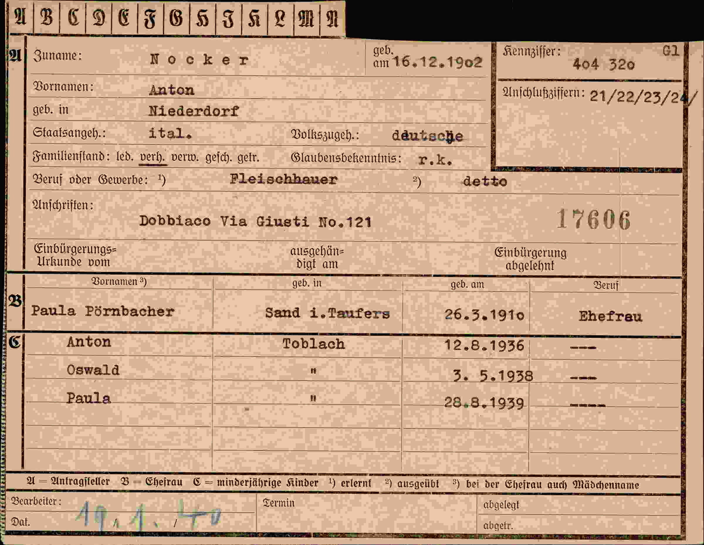 Dokument für Anton Nocker