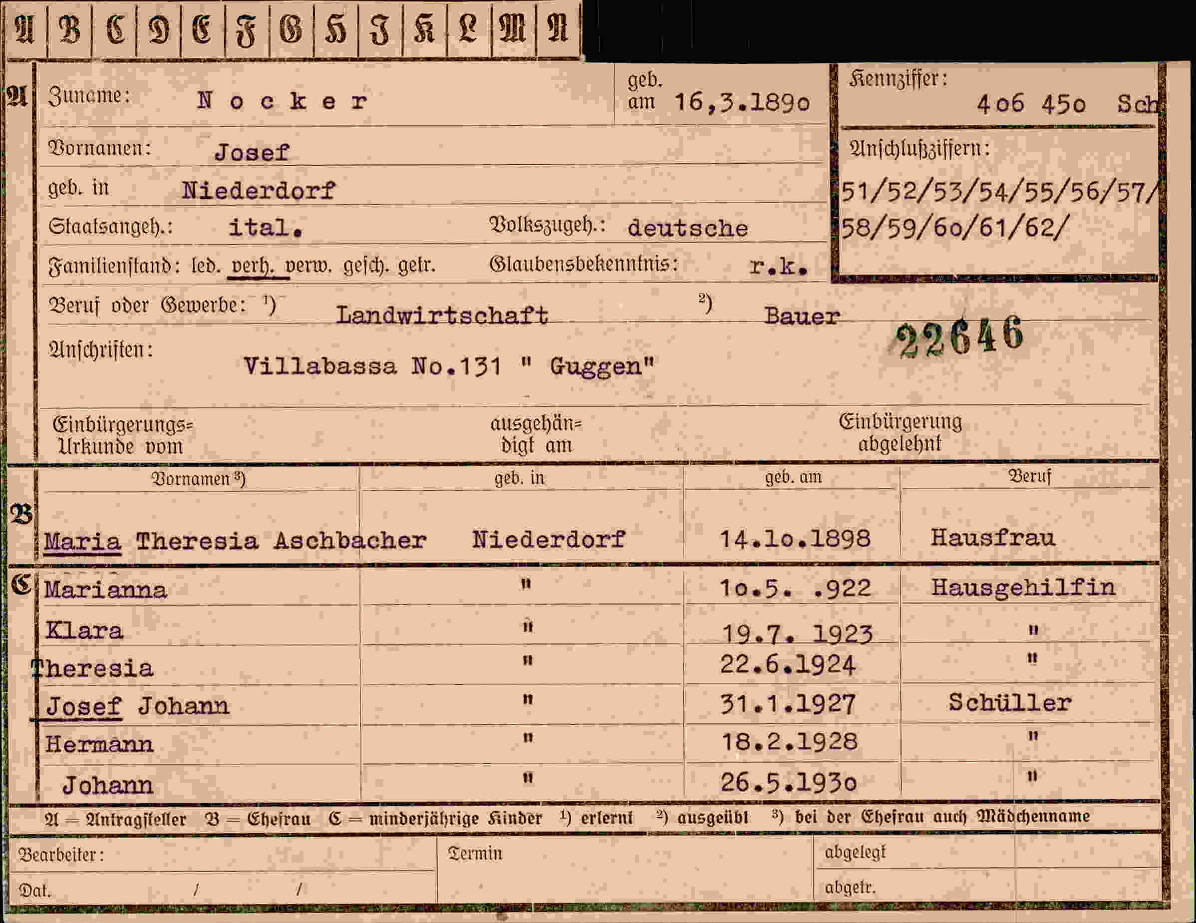 Vorderseite des Dokuments