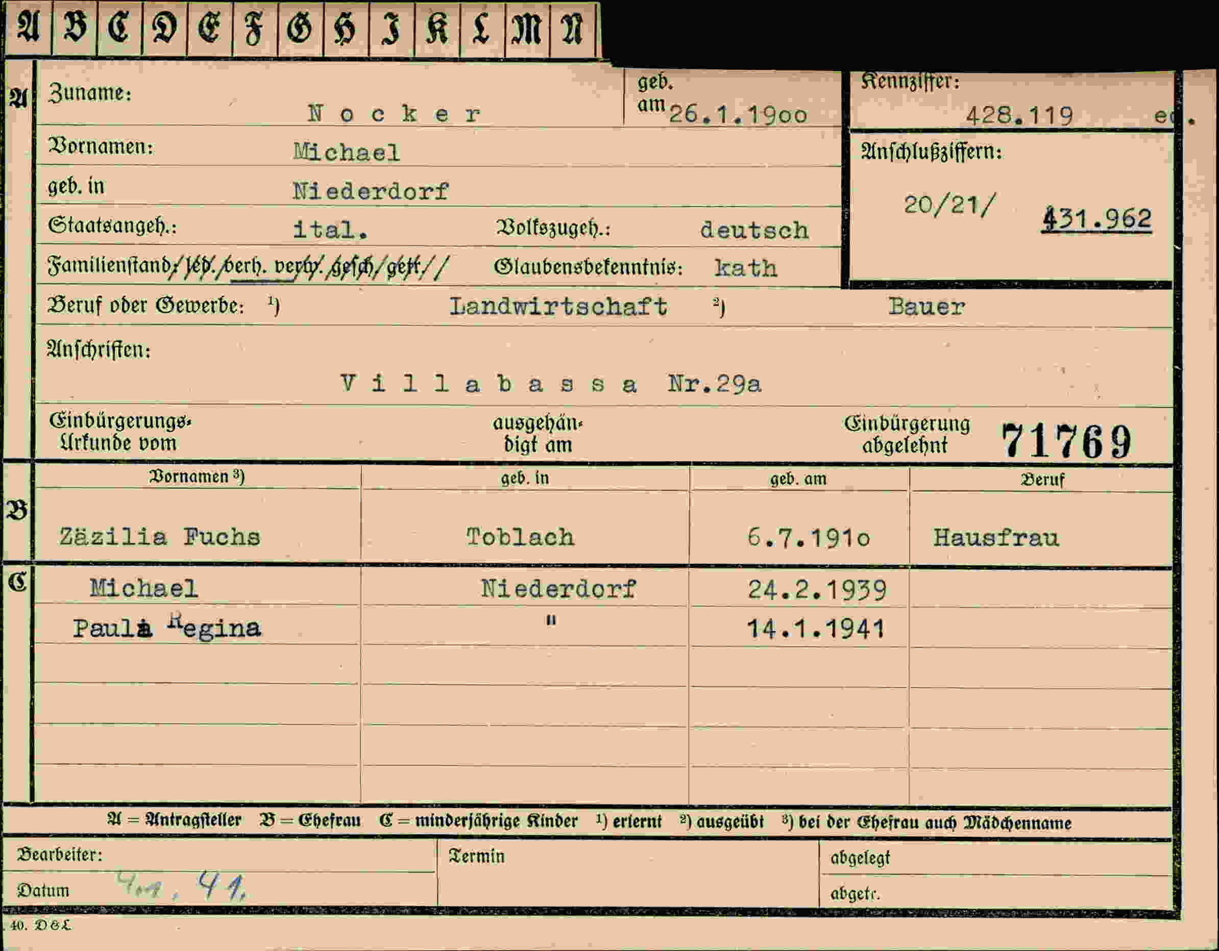 Vorderseite des Dokuments