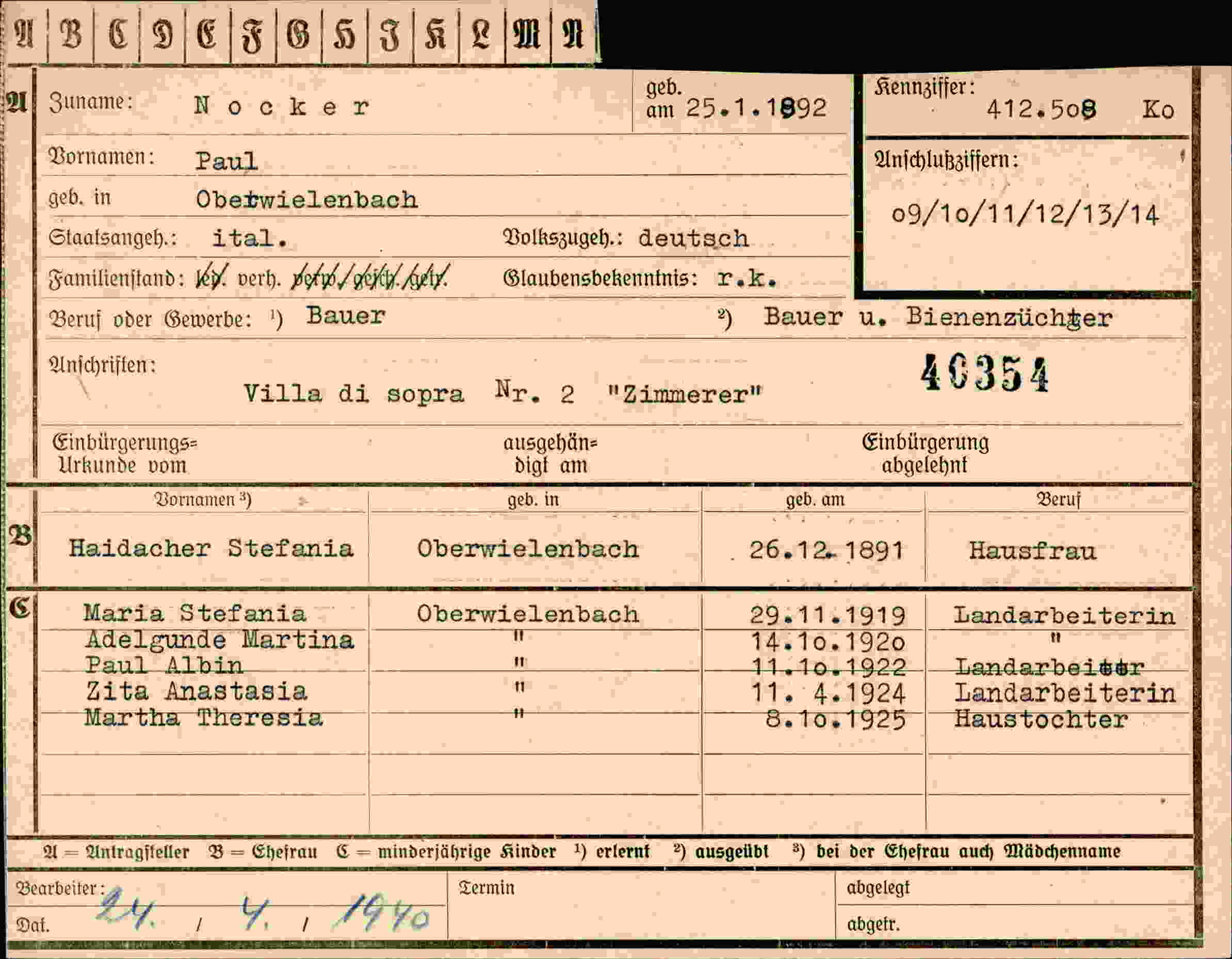 Vorderseite des Dokuments