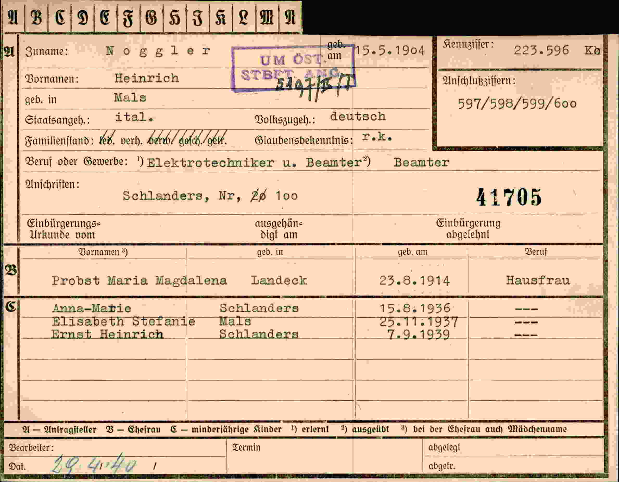 Dokument für Heinrich Noggler
