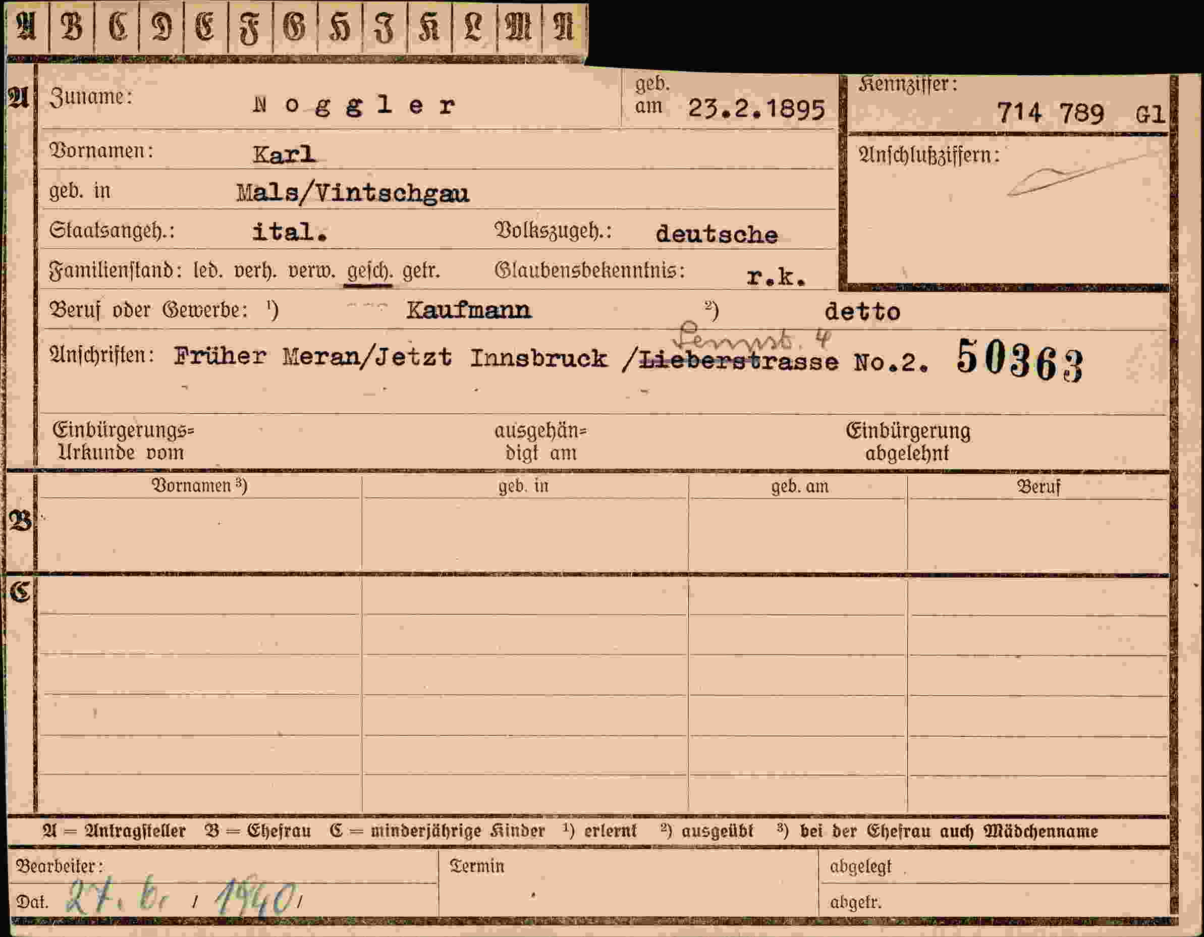 Dokument für Karl Noggler