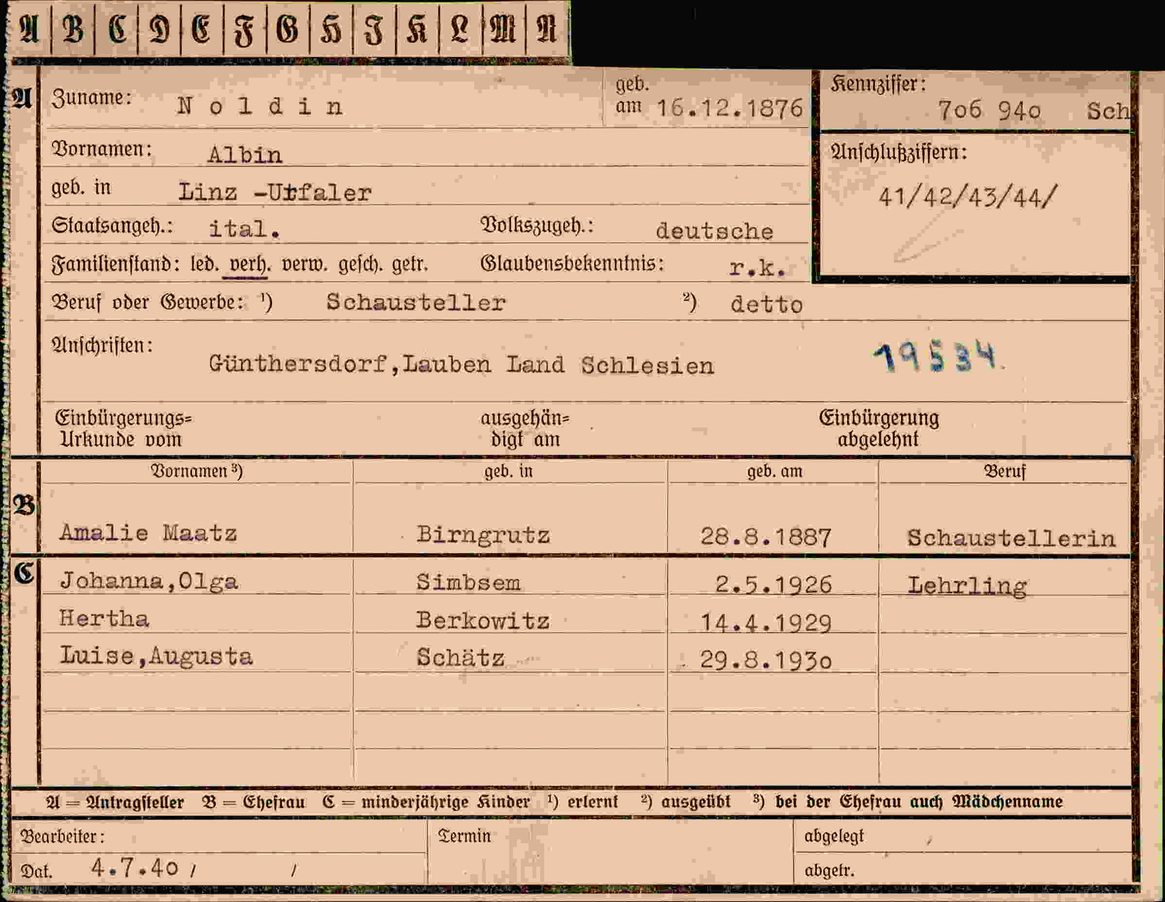 Dokument für Albin Noldin