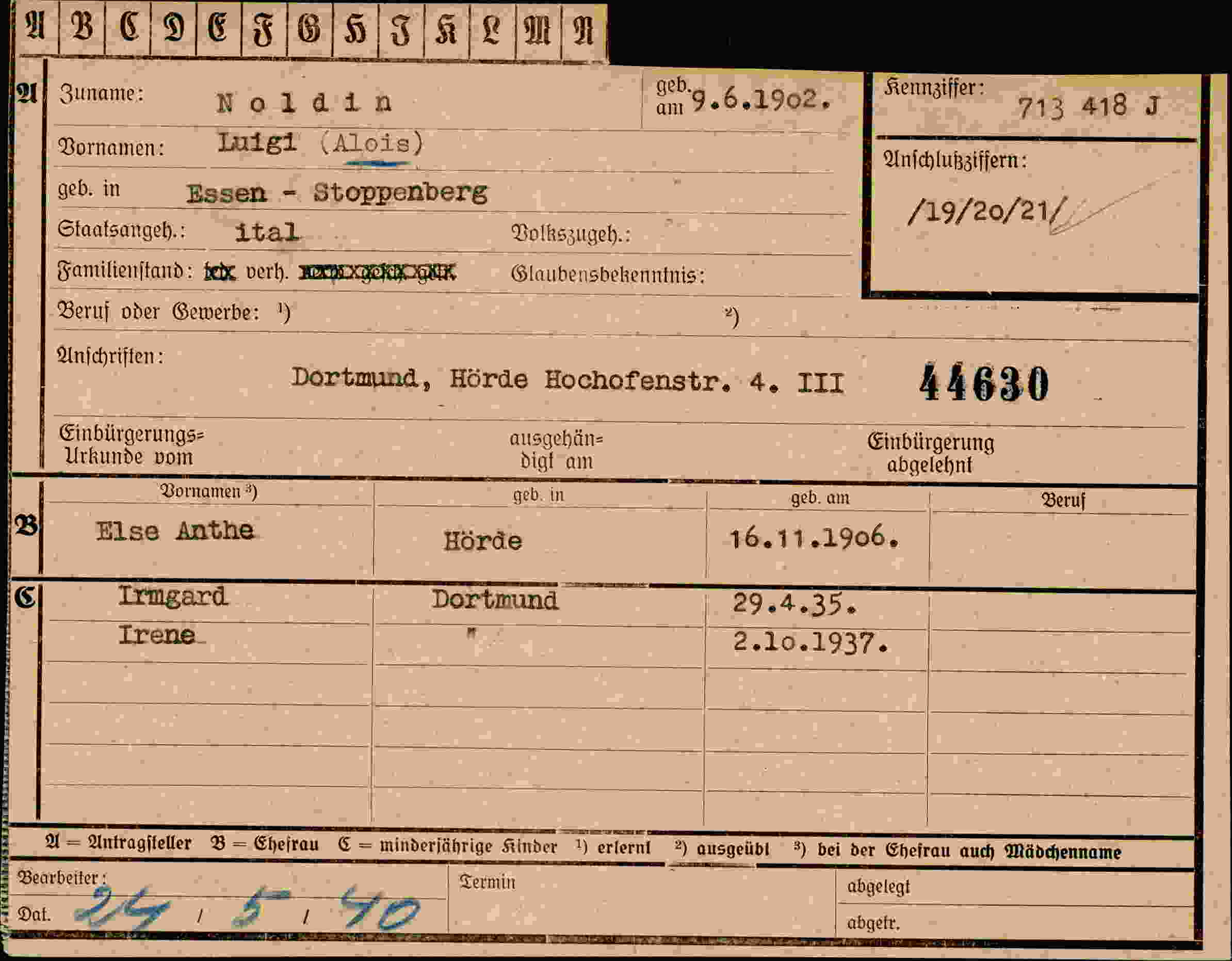 Dokument für Alois Noldin