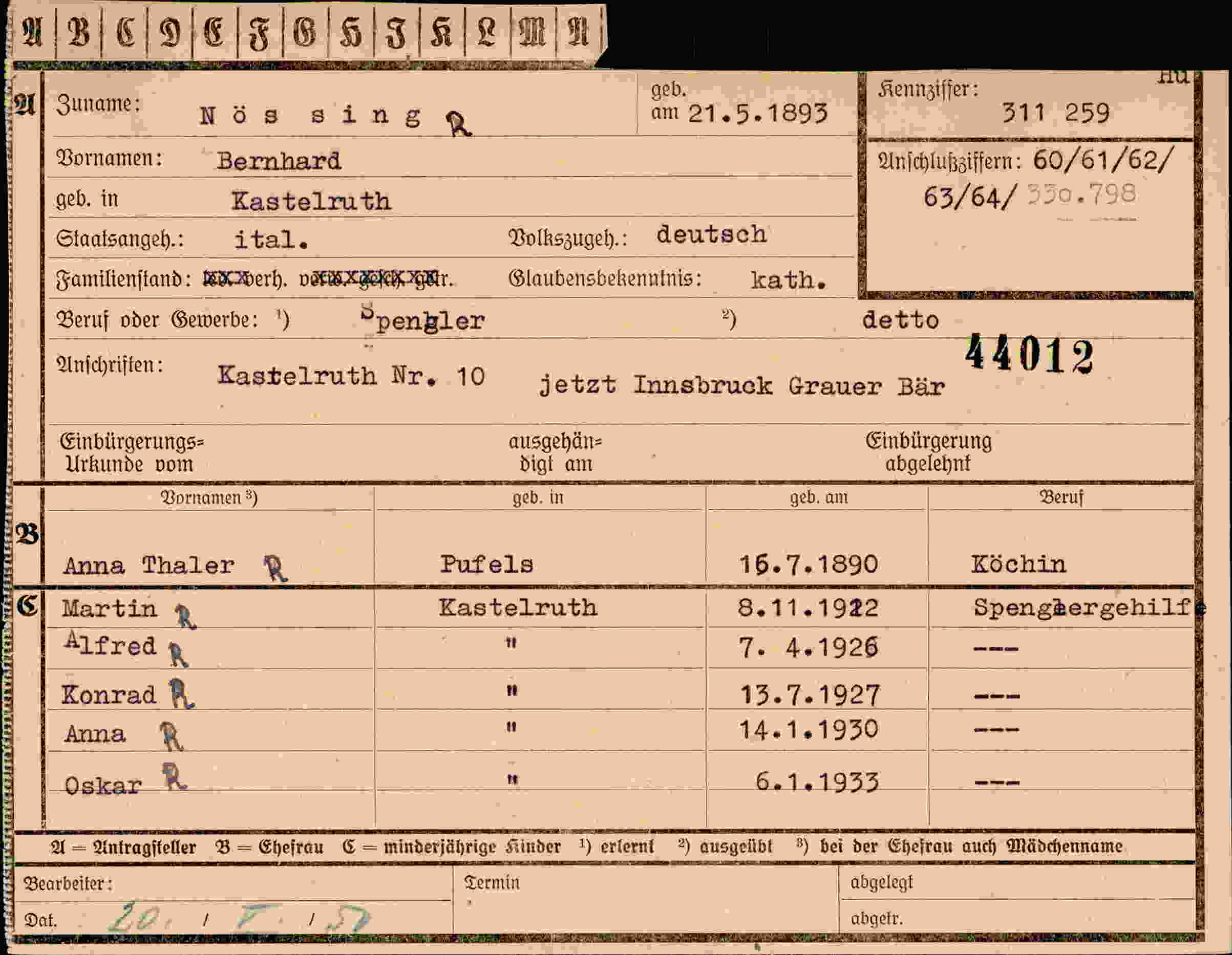 Dokument für Bernhard Nössing
