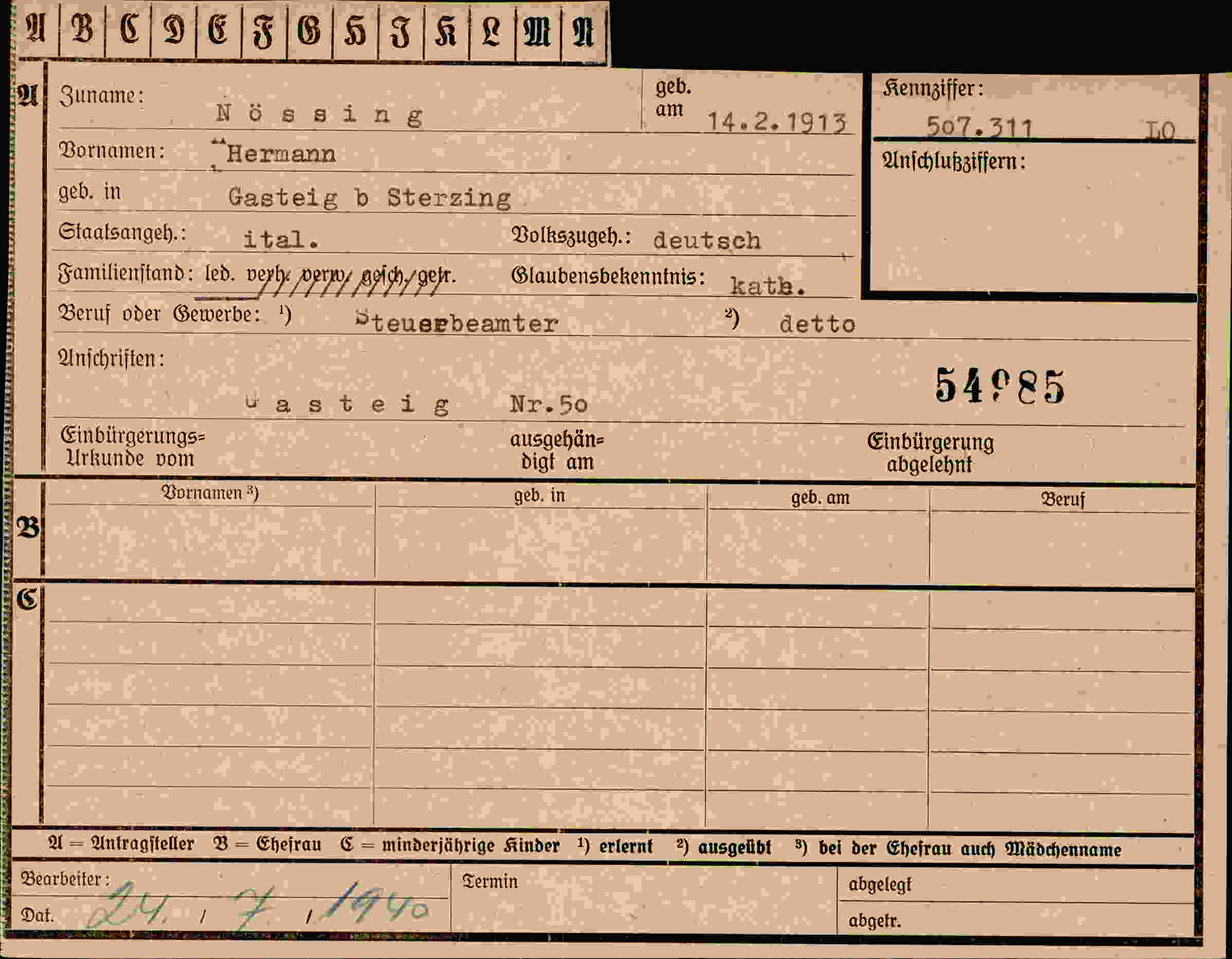 Dokument für Hermann Nössing
