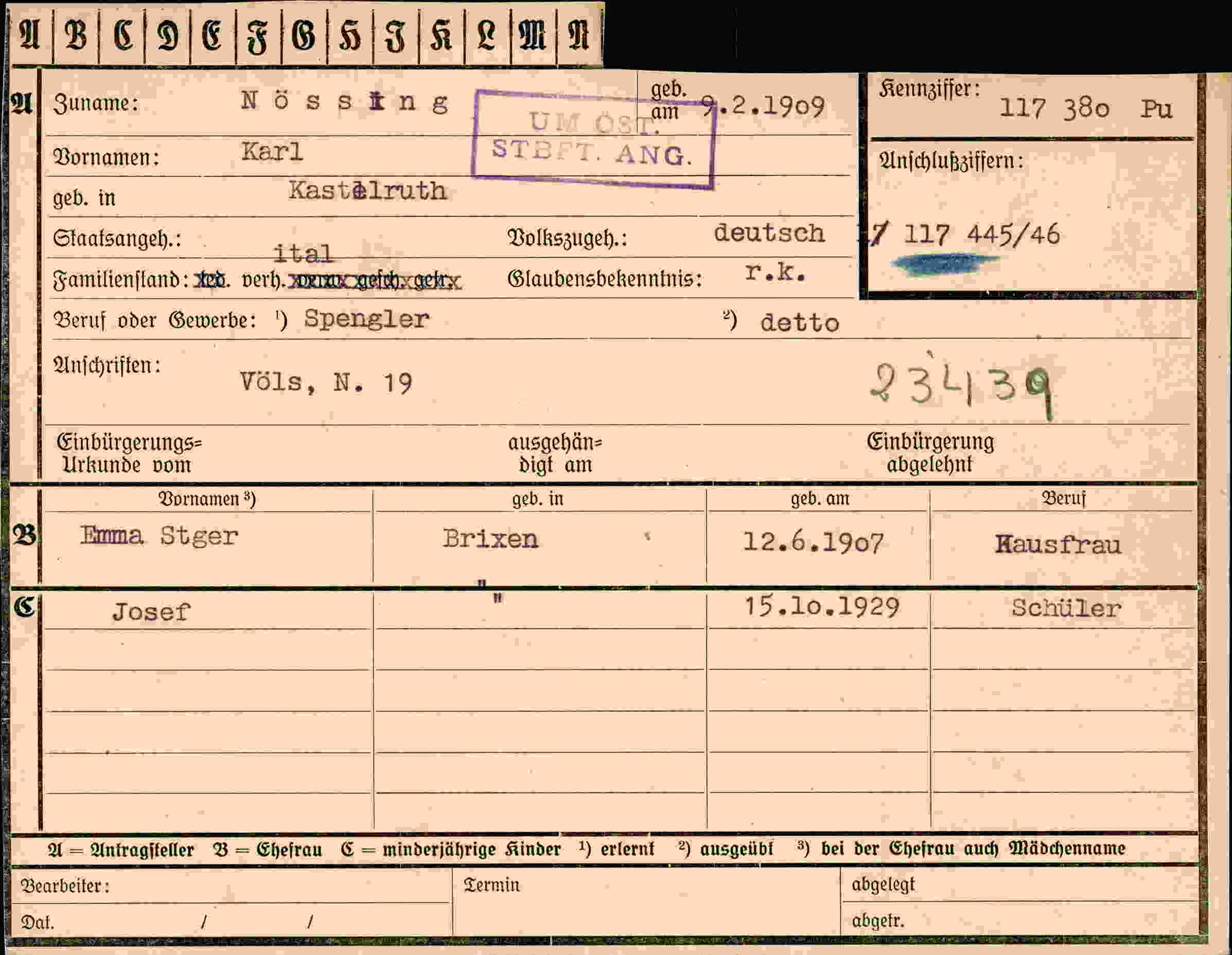 Dokument für Karl Nössing