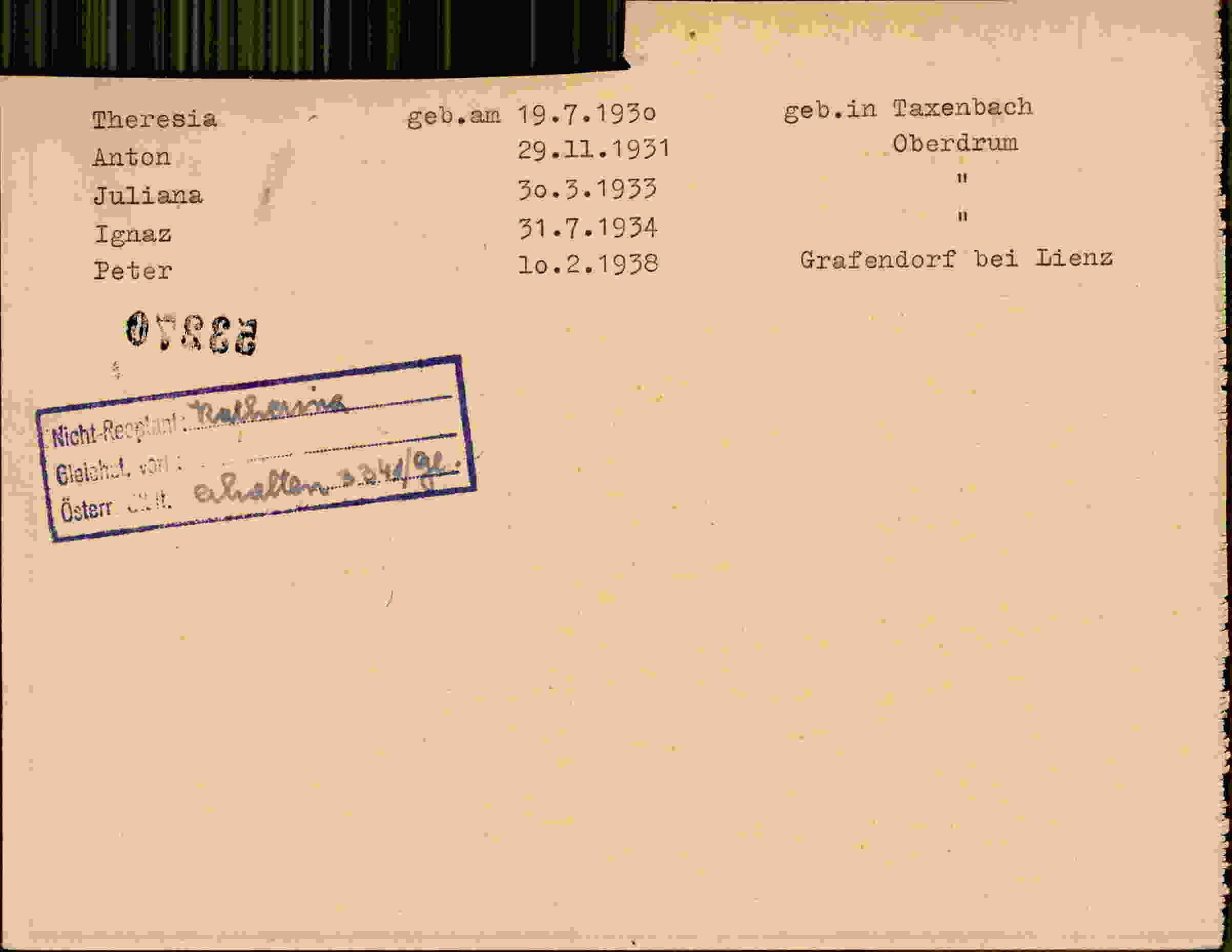 Rückseite des Dokuments