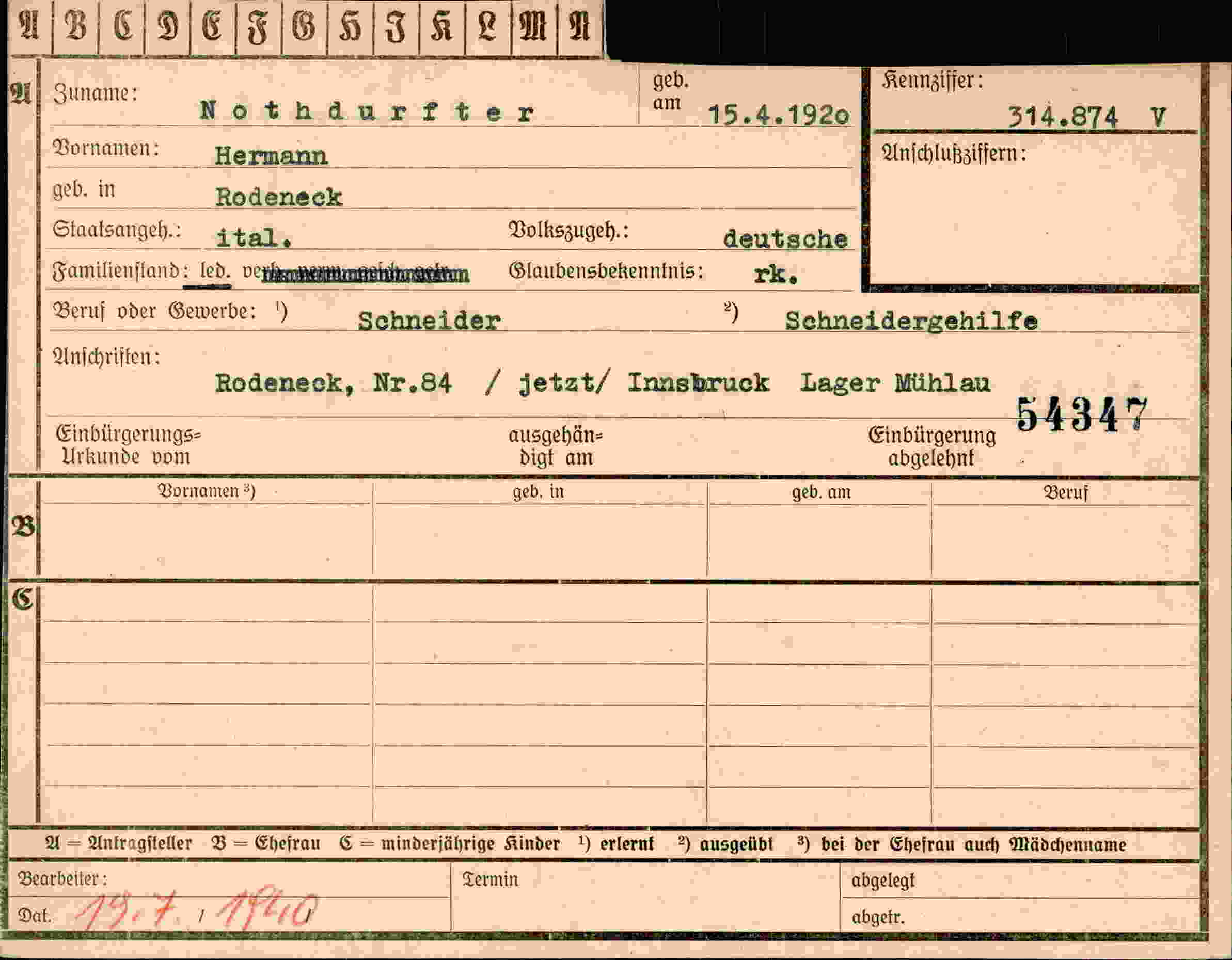 Dokument für Hermann Nothdurfter