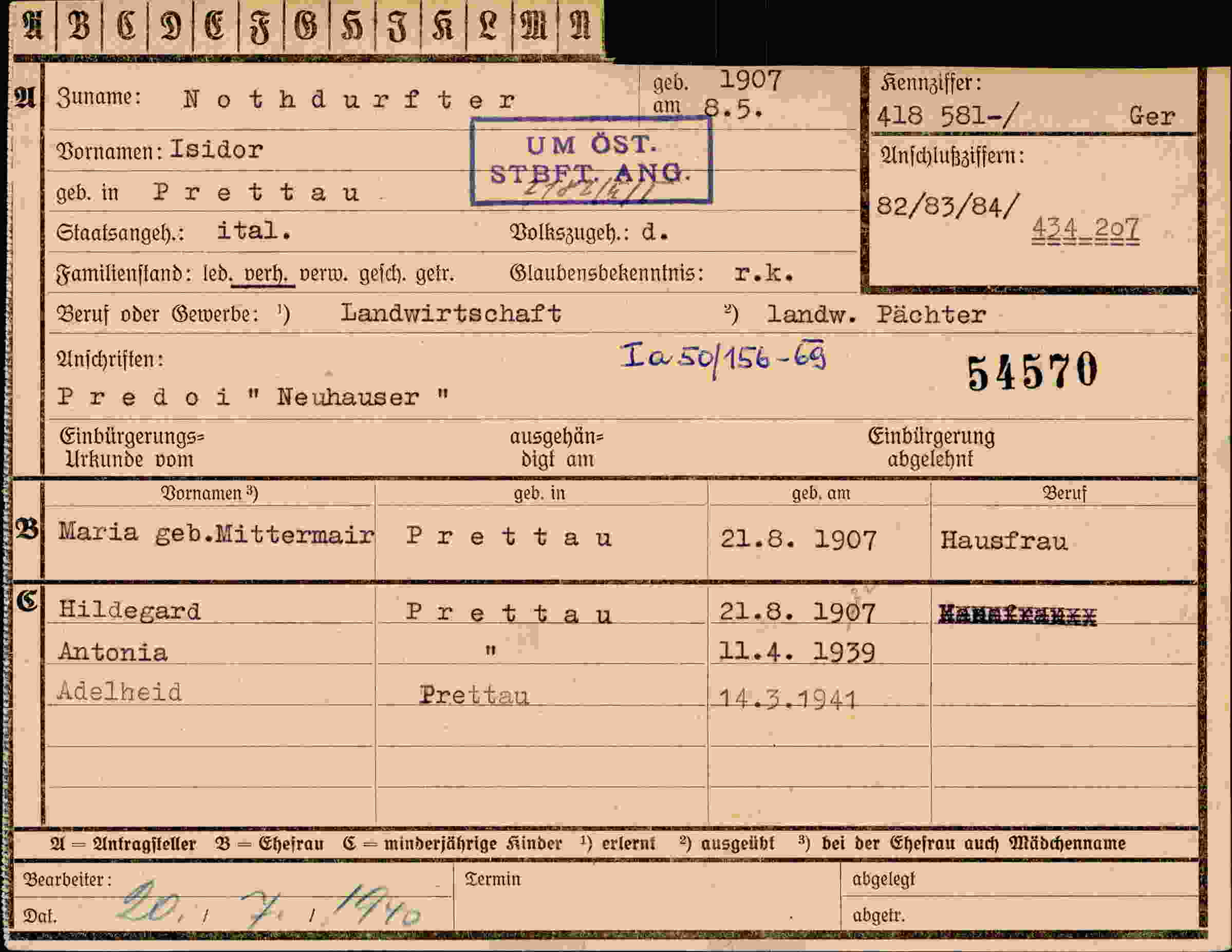 Dokument für Isidor Nothdurfter
