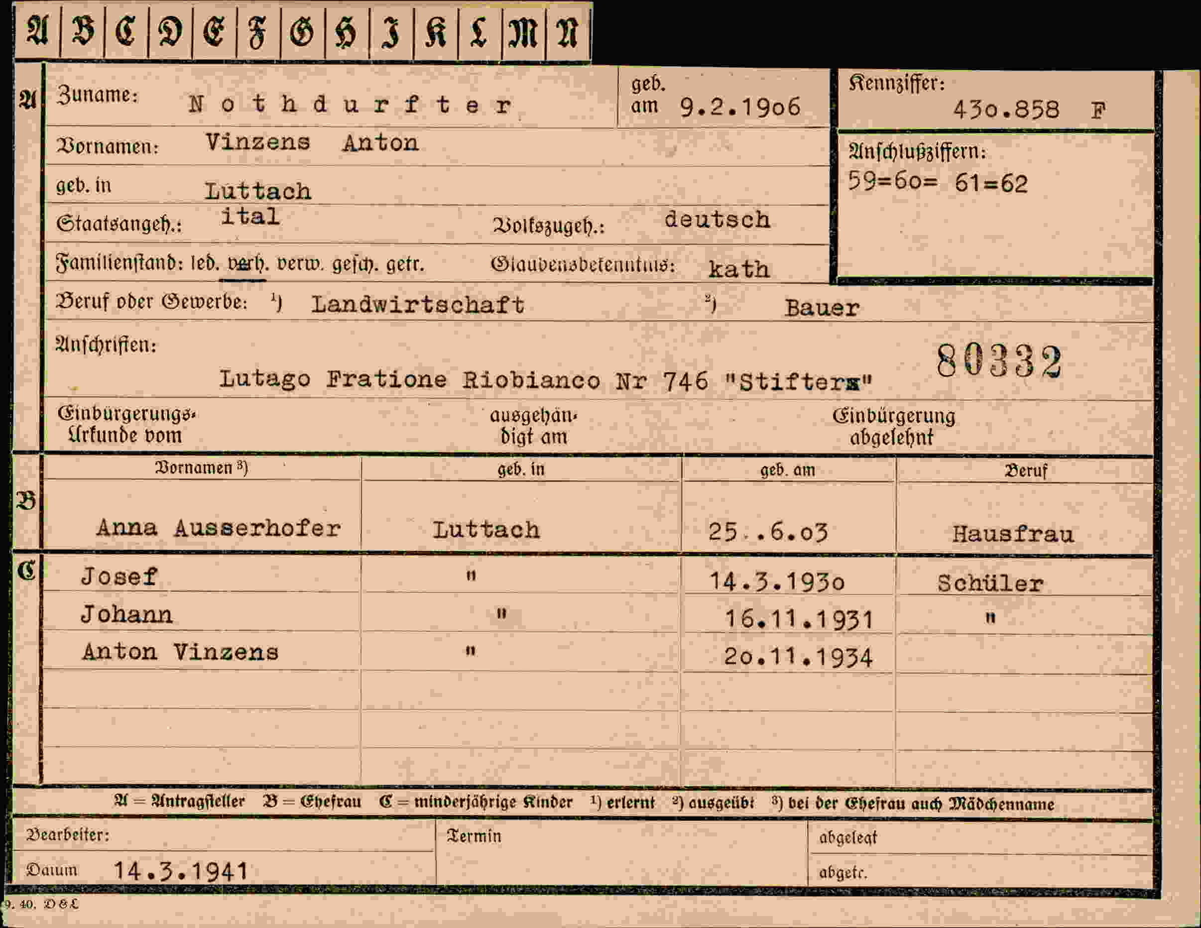Vorderseite des Dokuments
