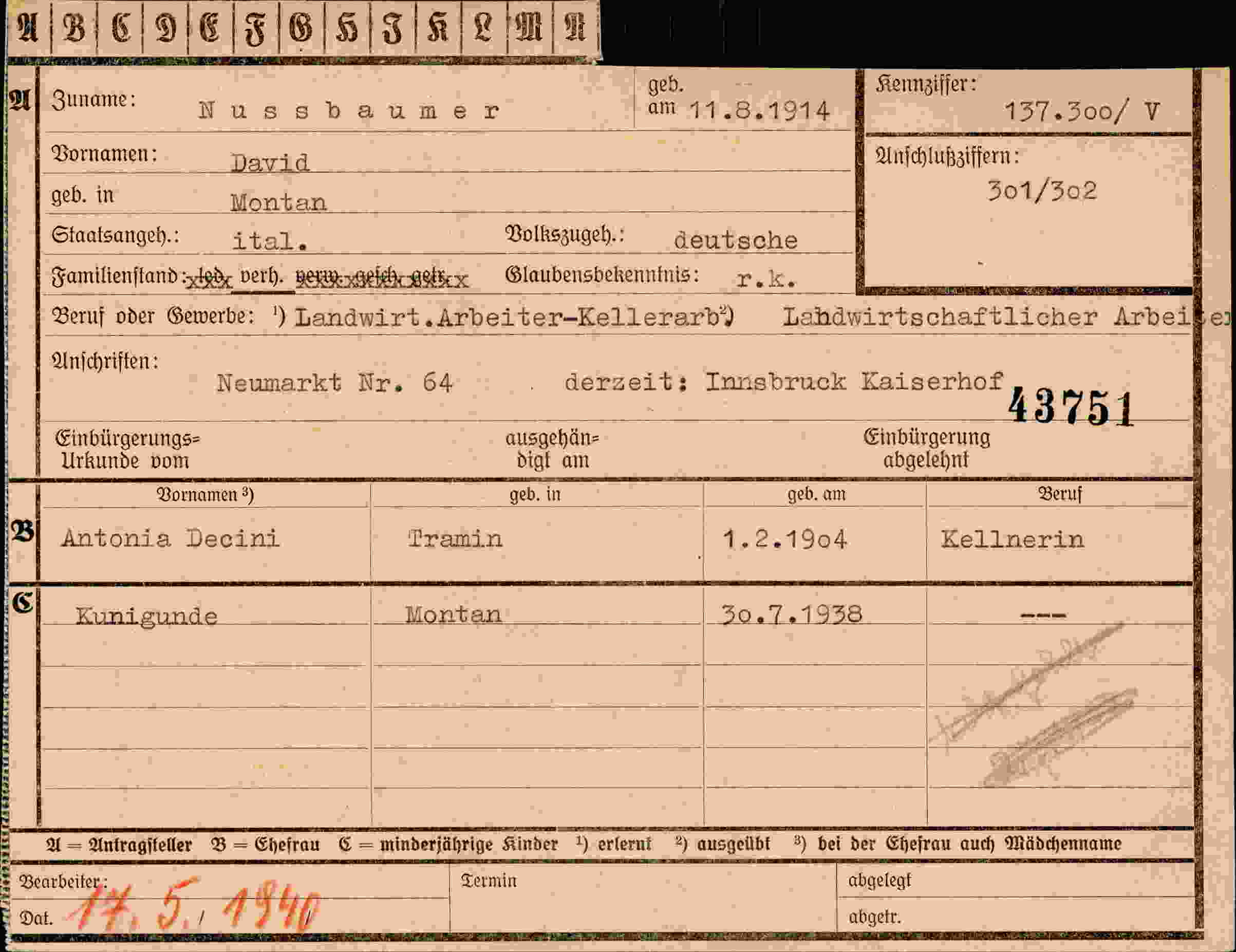 Vorderseite des Dokuments