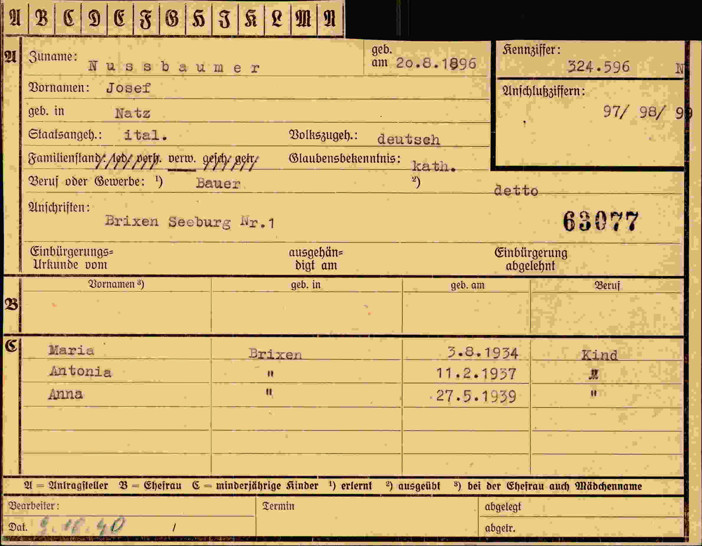 Dokument für Josef Nussbaumer