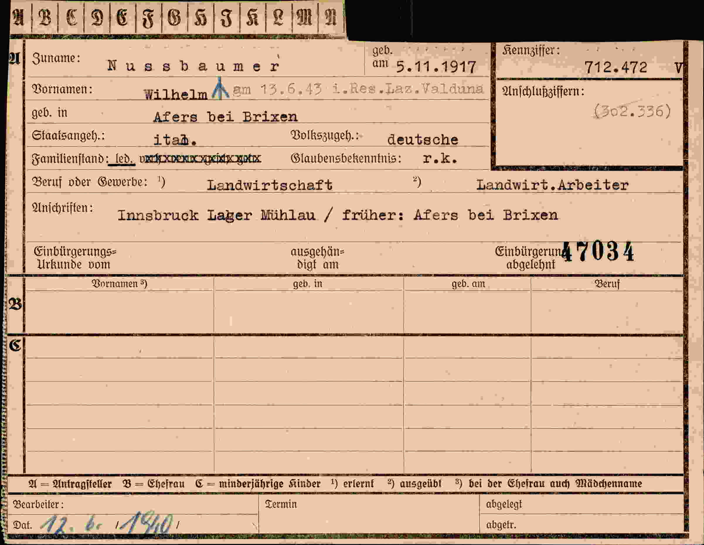 Dokument für Wilhelm Nussbaumer