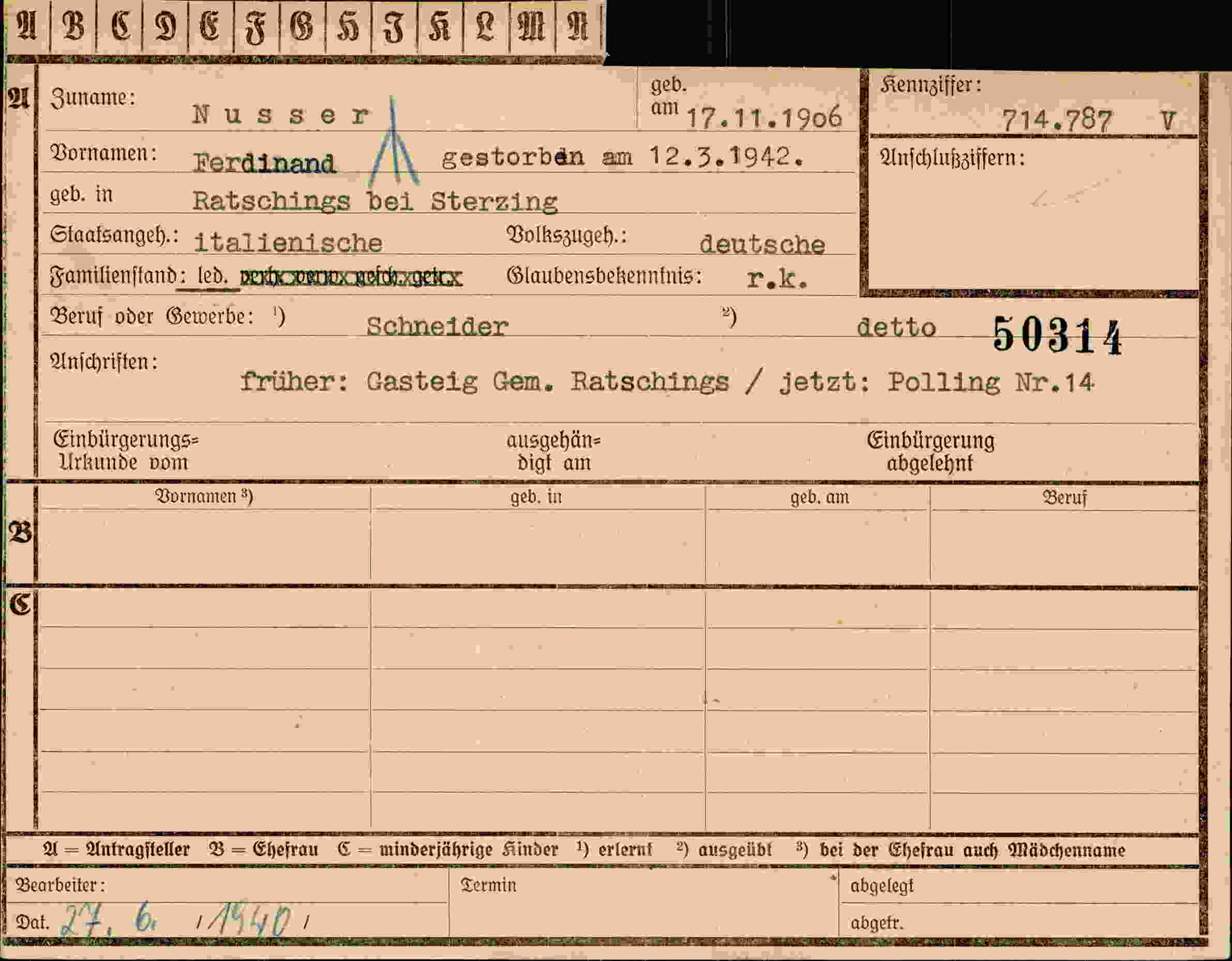 Dokument für Ferdinand Nusser