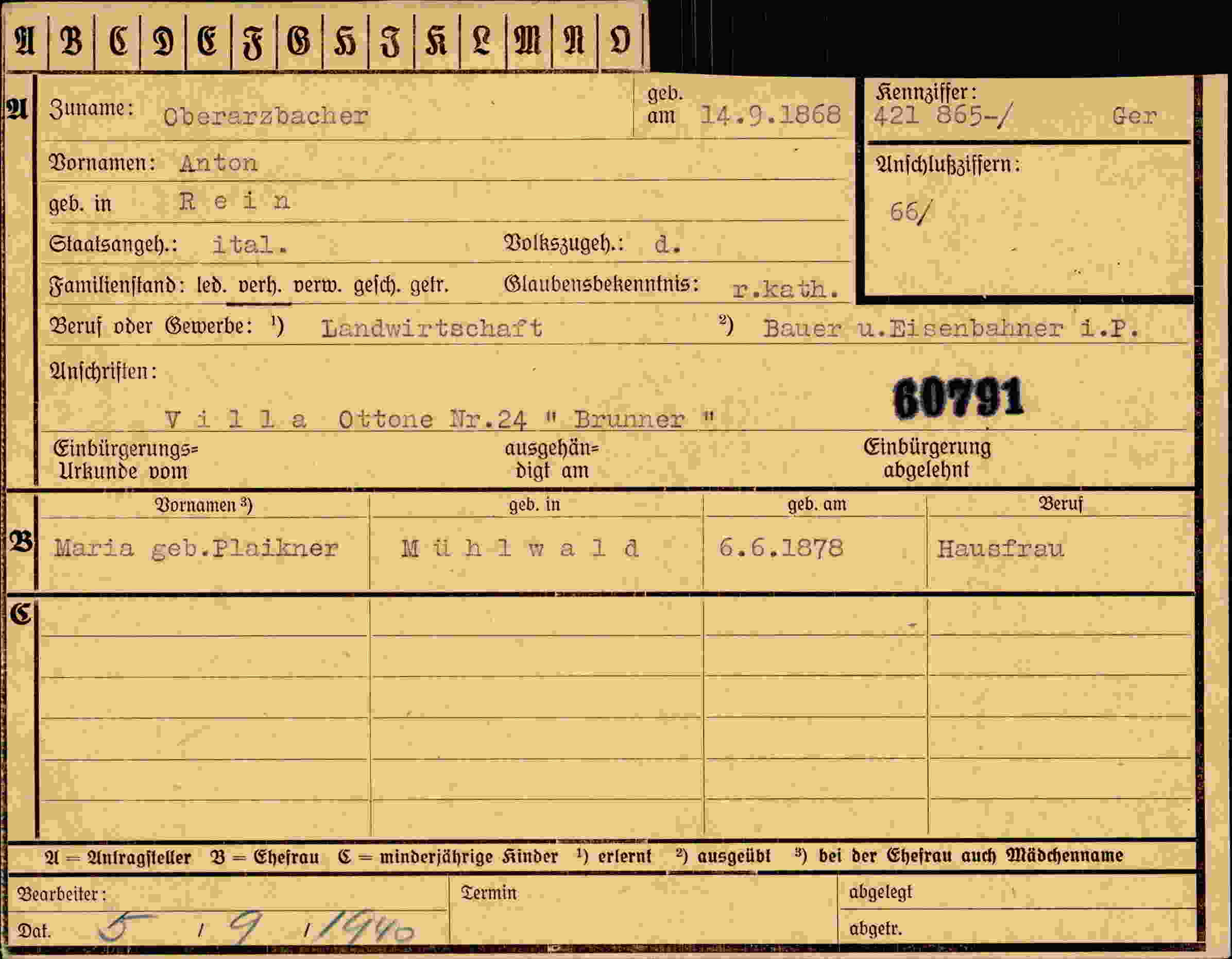 Dokument für Anton Oberarzbacher
