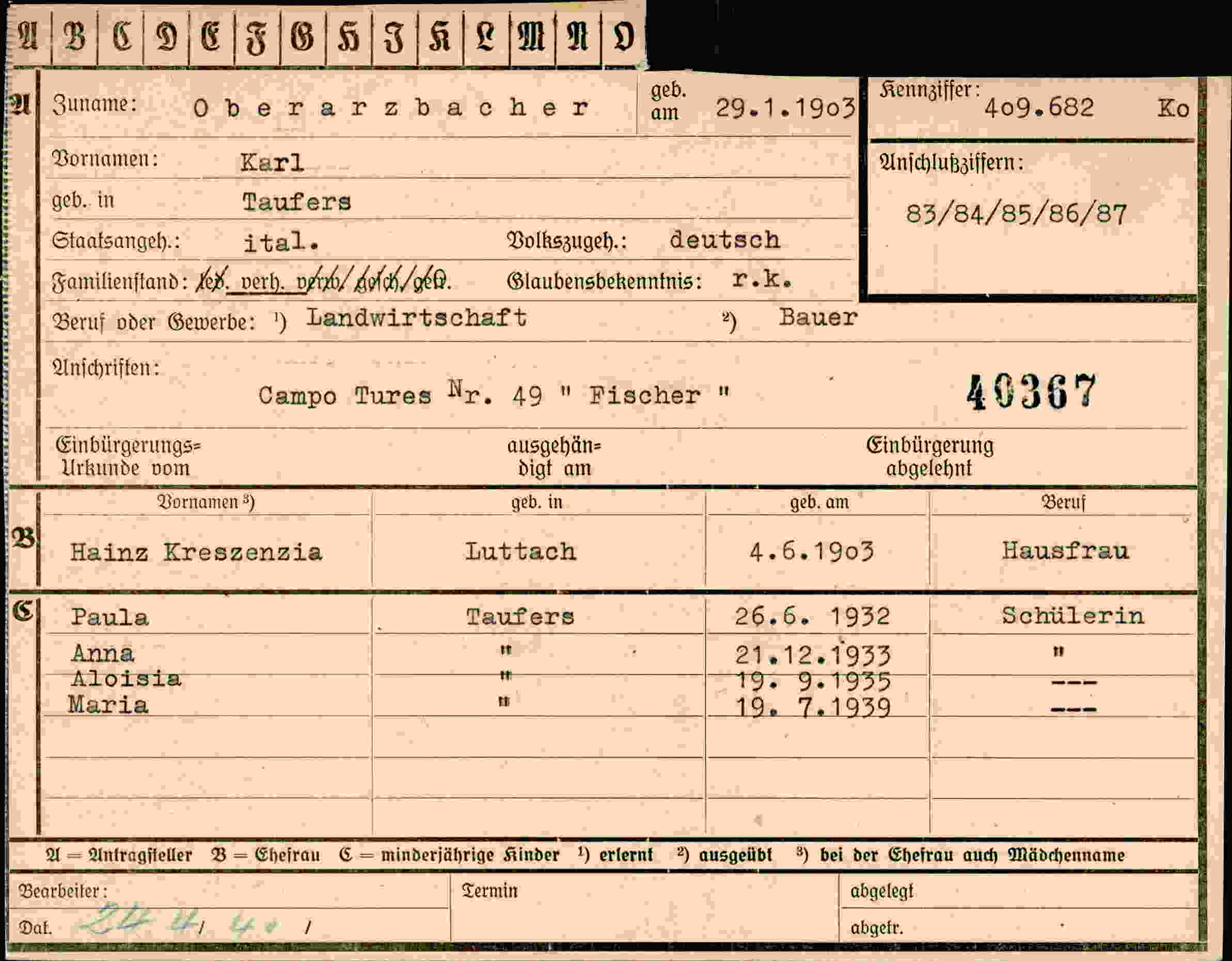 Dokument für Karl Oberarabacher
