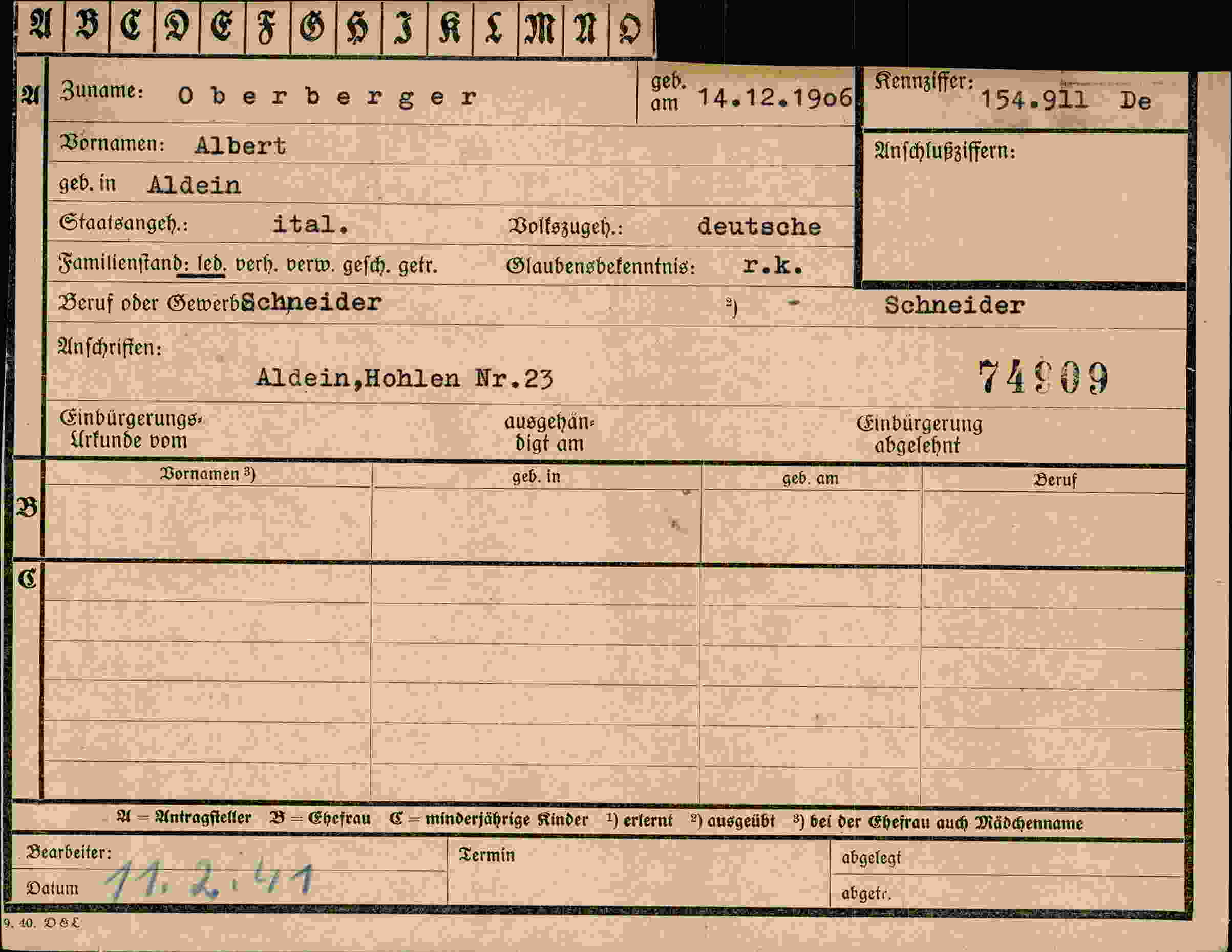 Dokument für Albert Oberberger