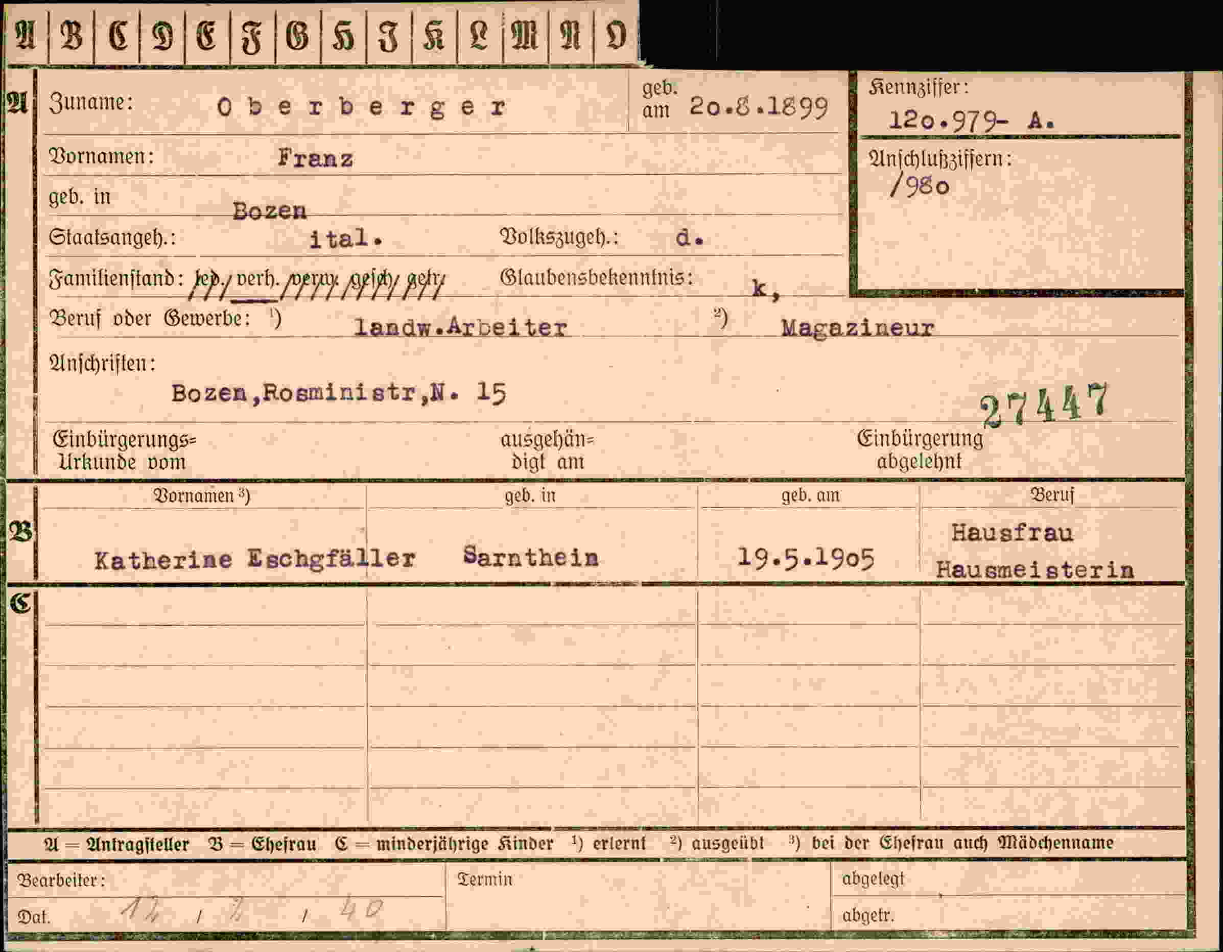 Dokument für Franz Oberberger