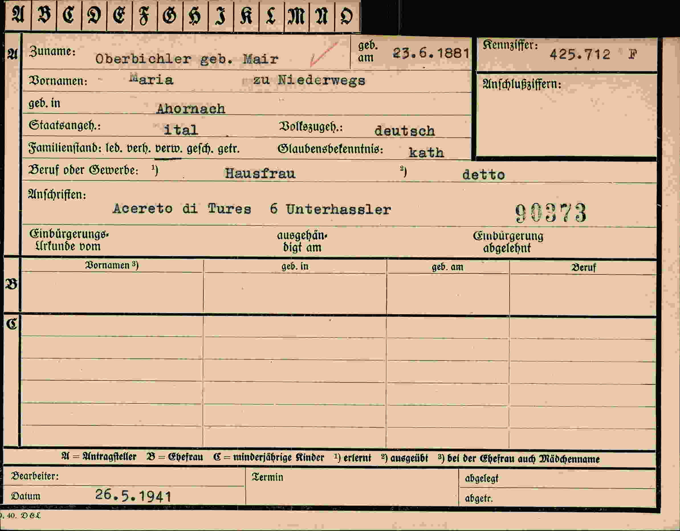 Dokument für Maria Oberbichler