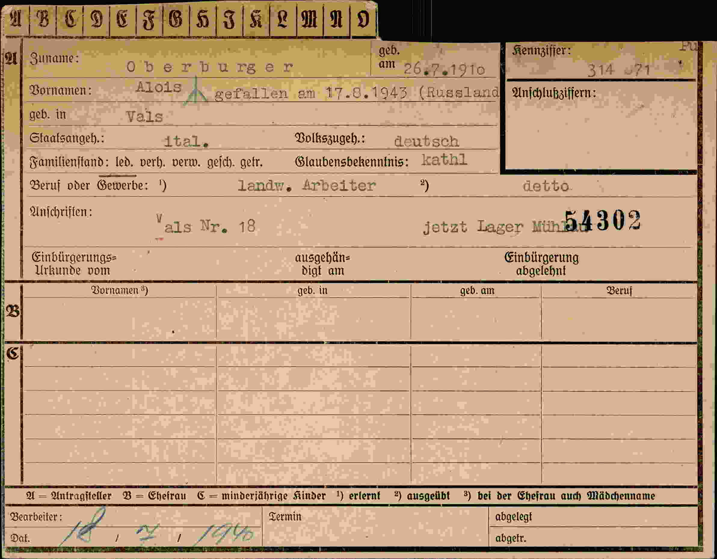 Dokument für Alois Oberburger