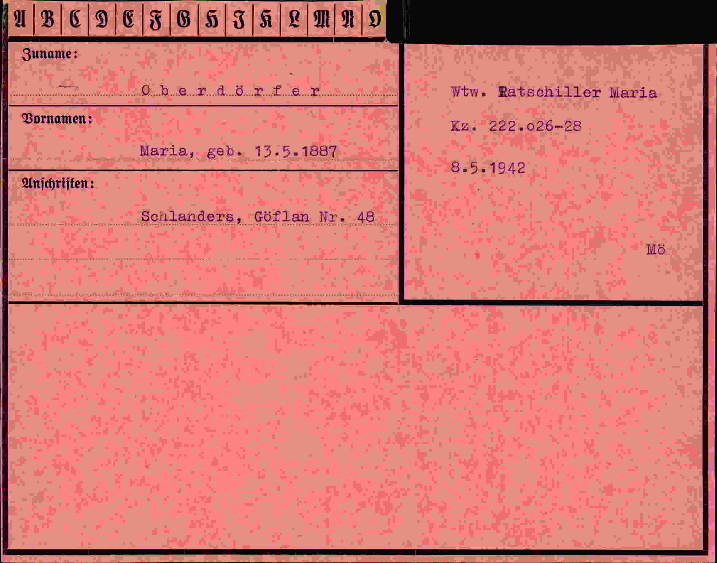 Dokument für Maria Oberdörfer