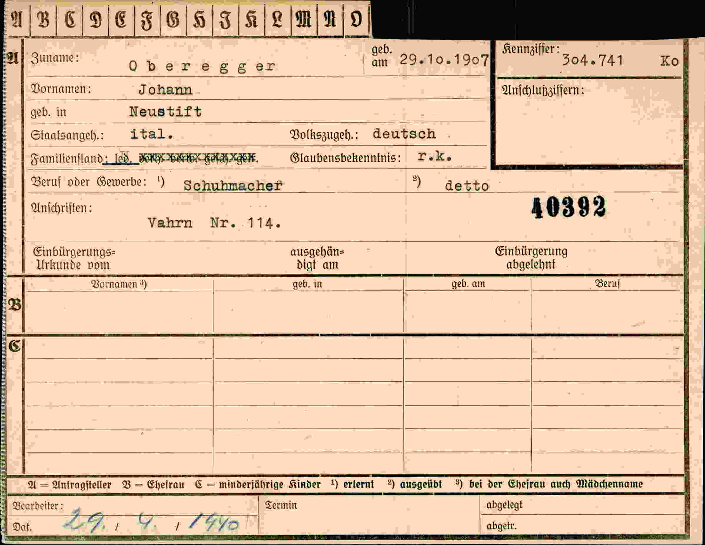 Dokument für Johann Obereger