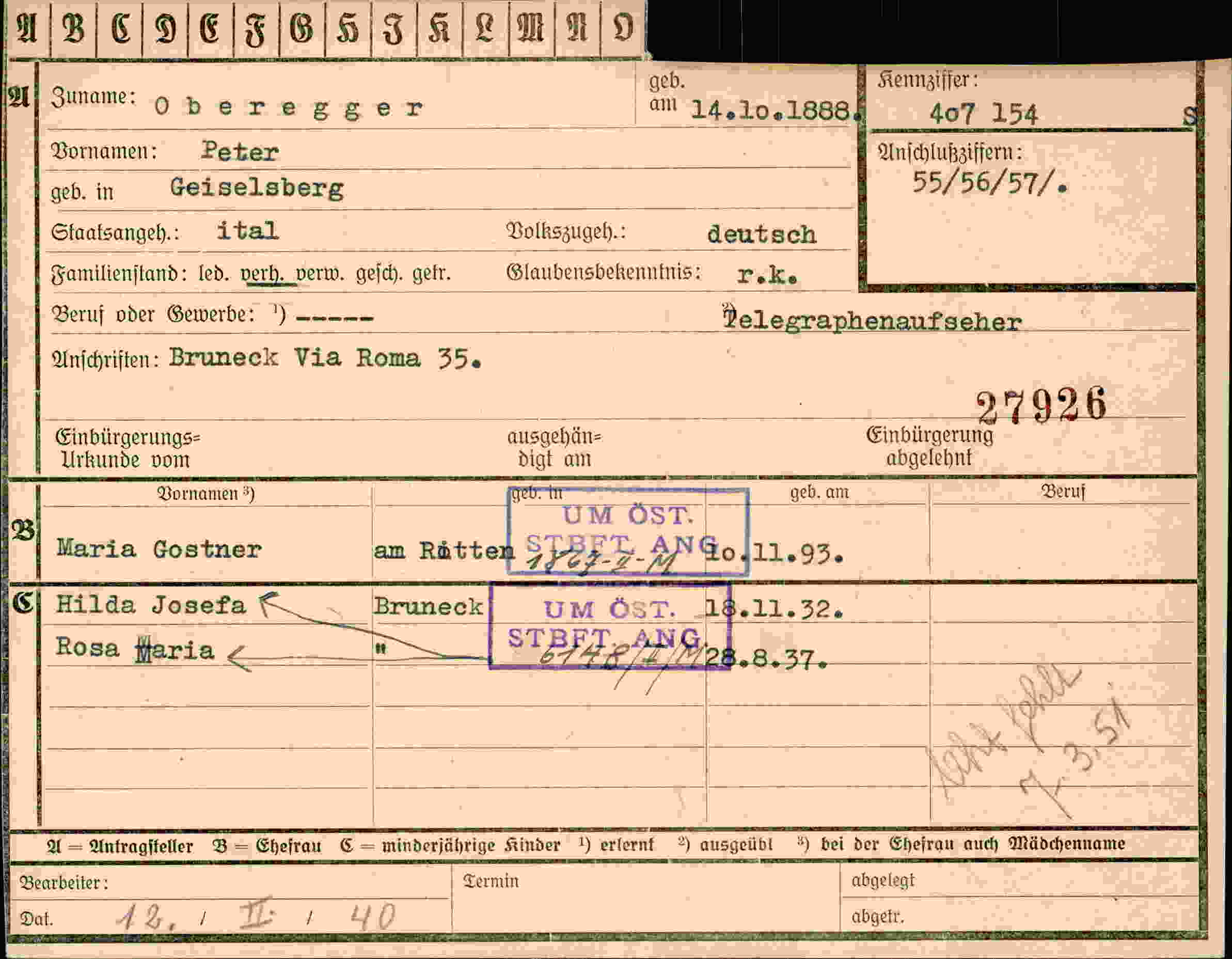 Dokument für Peter Oberegger