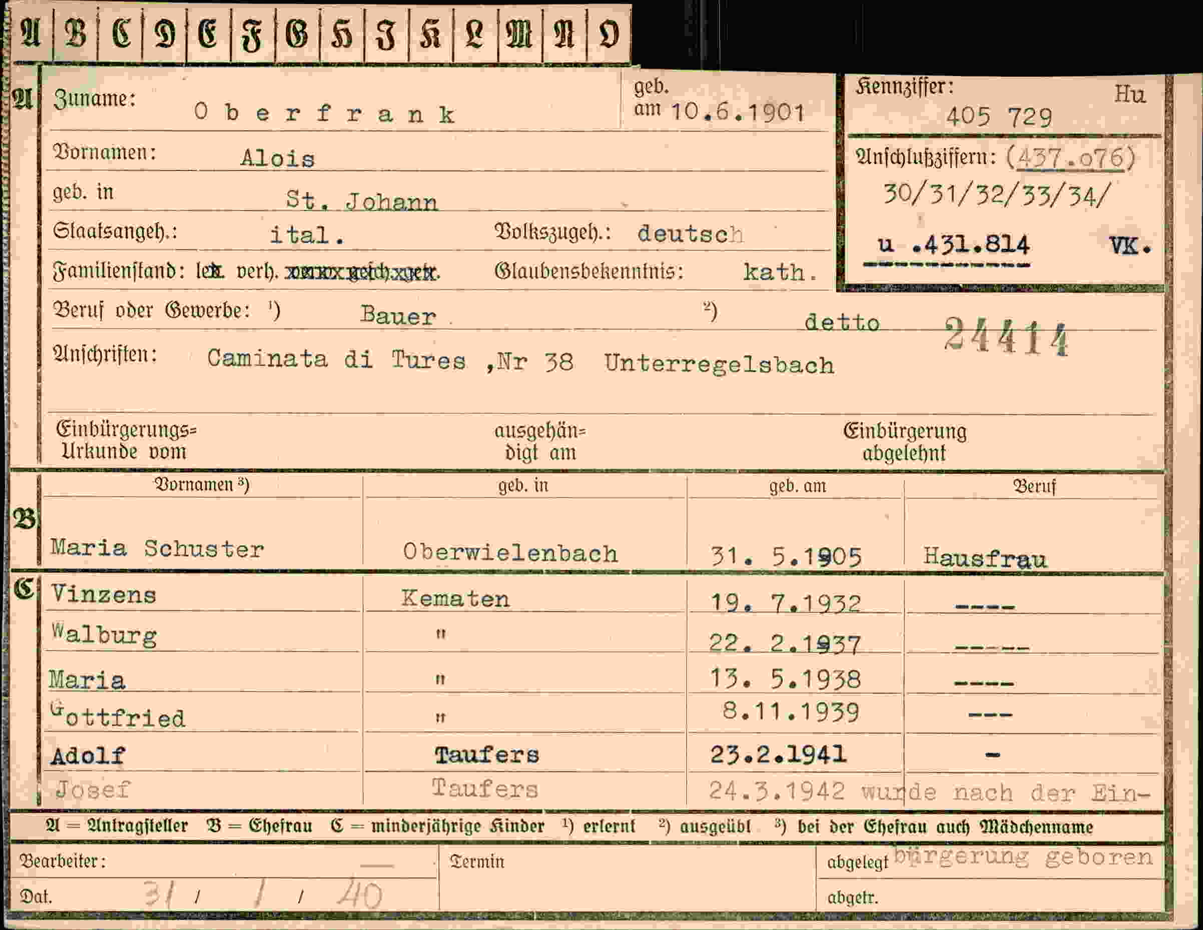 Dokument für Alois Oberfrank