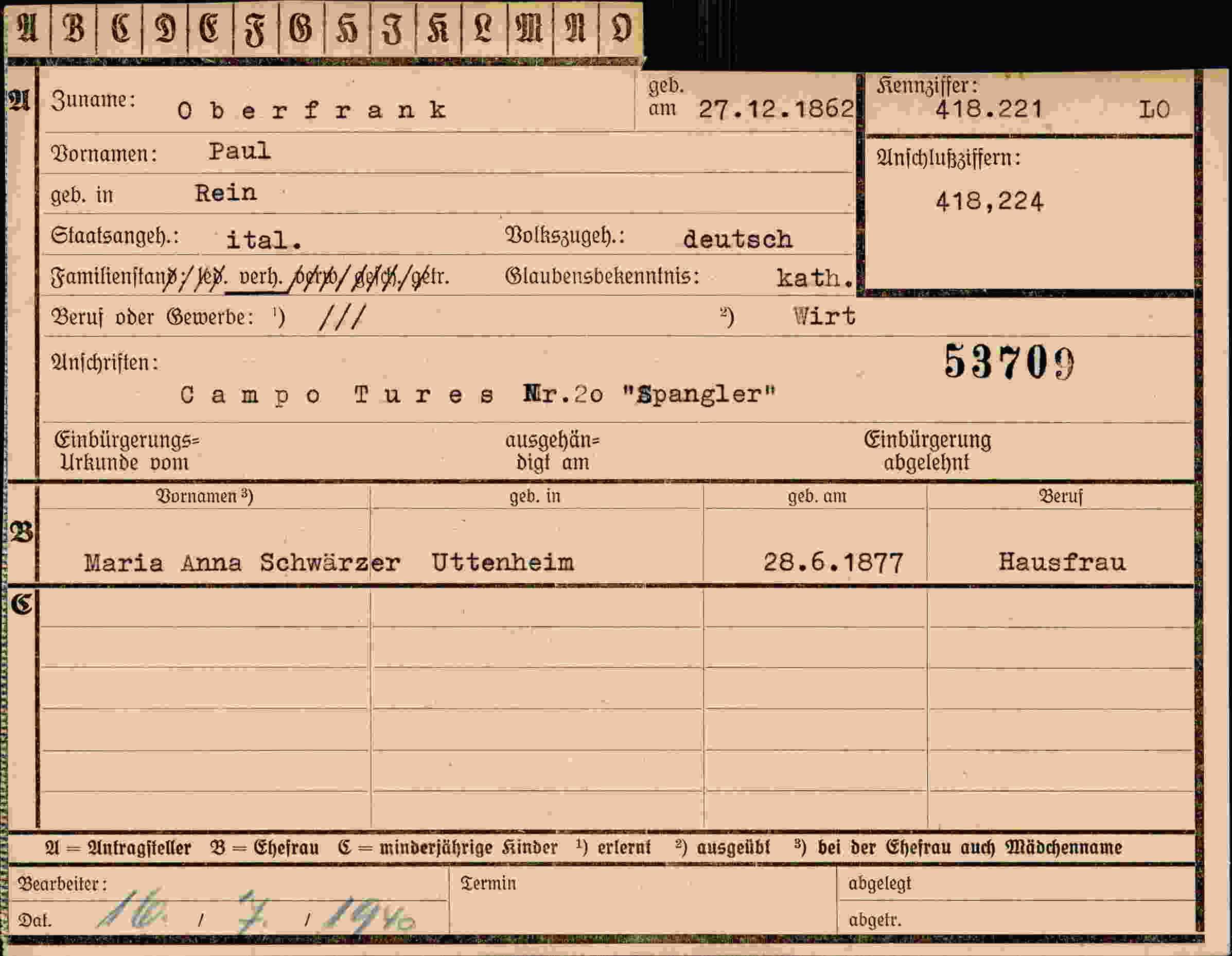 Vorderseite des Dokuments