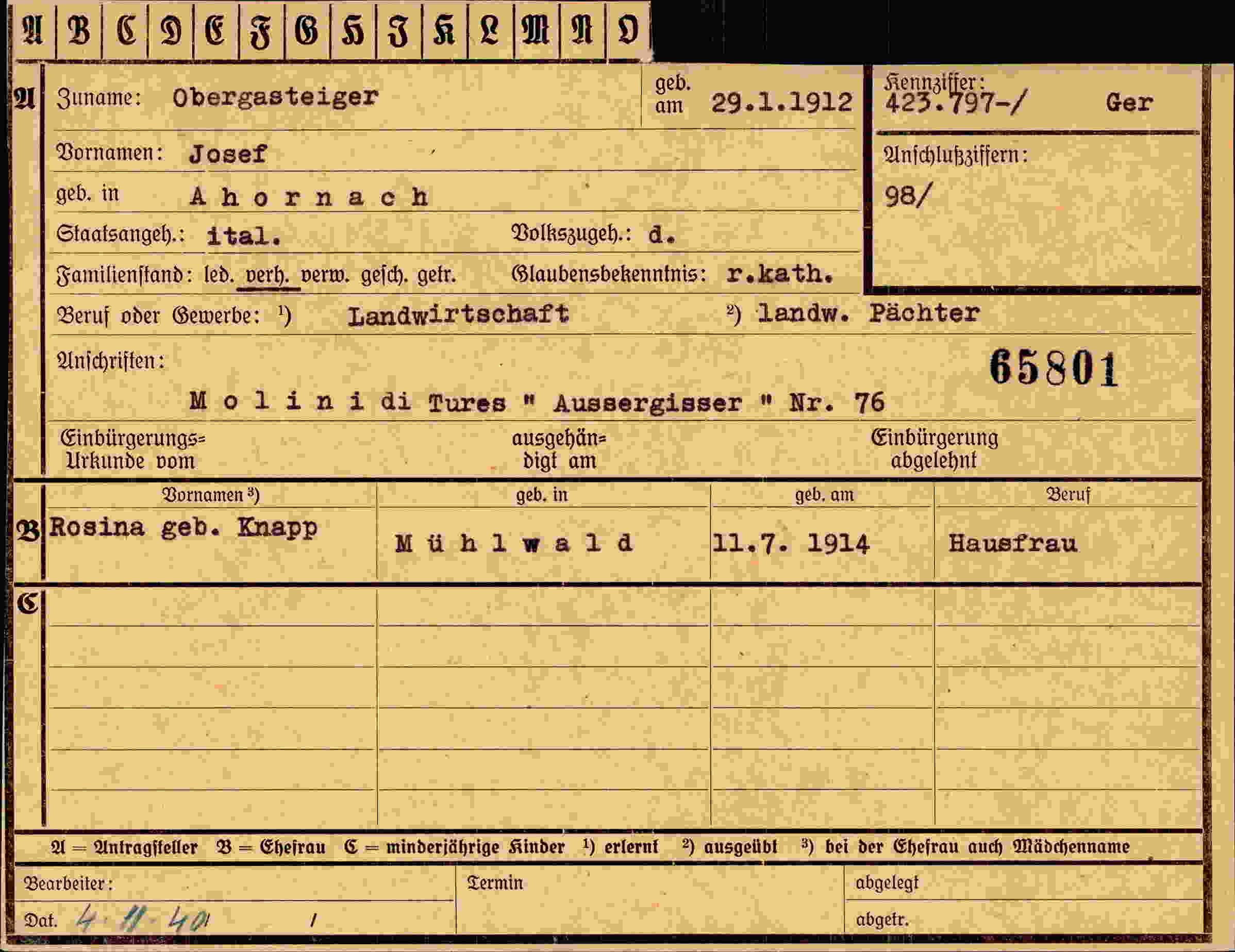 Dokument für Josef Obergasteiger