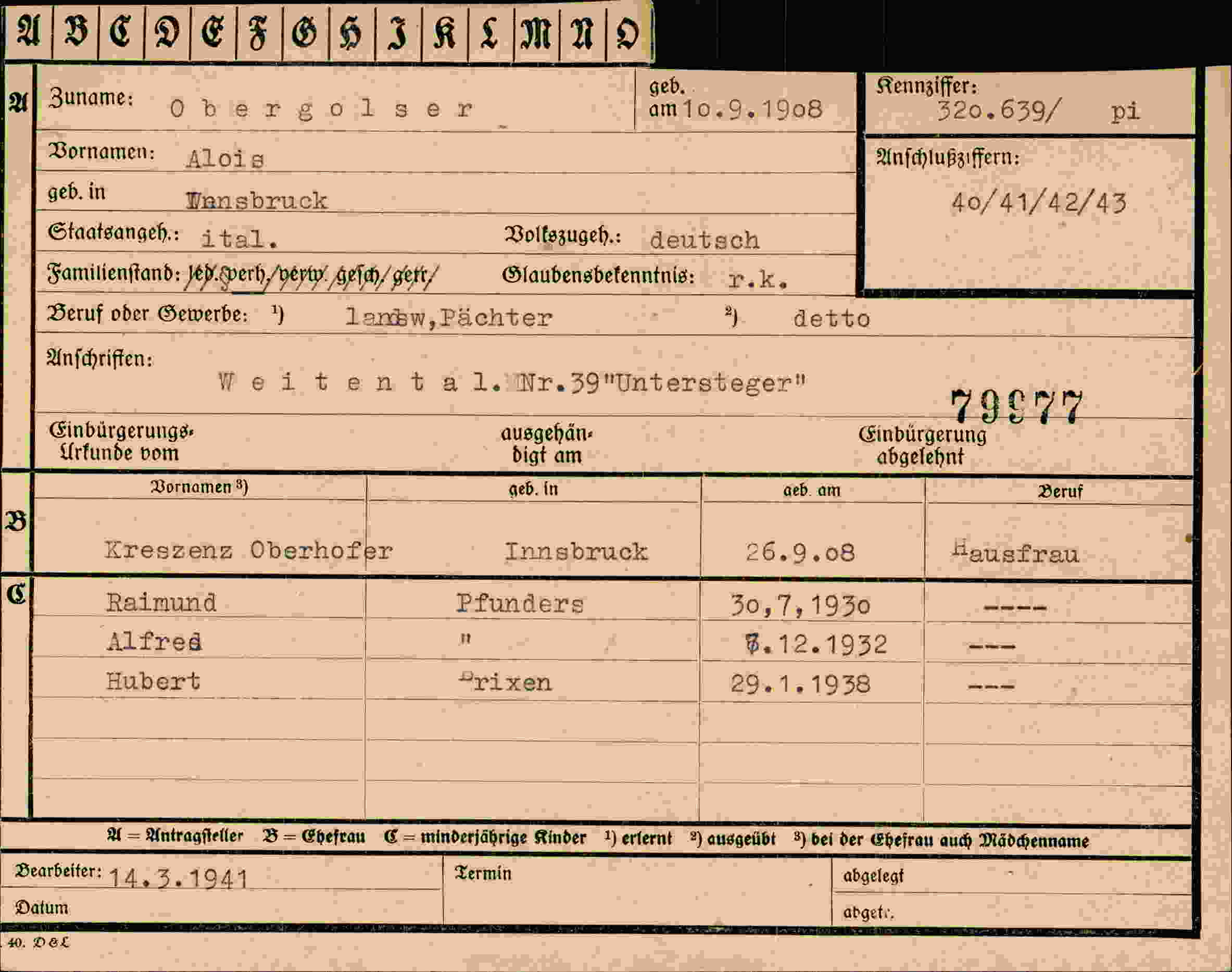 Dokument für Alois Obergolser