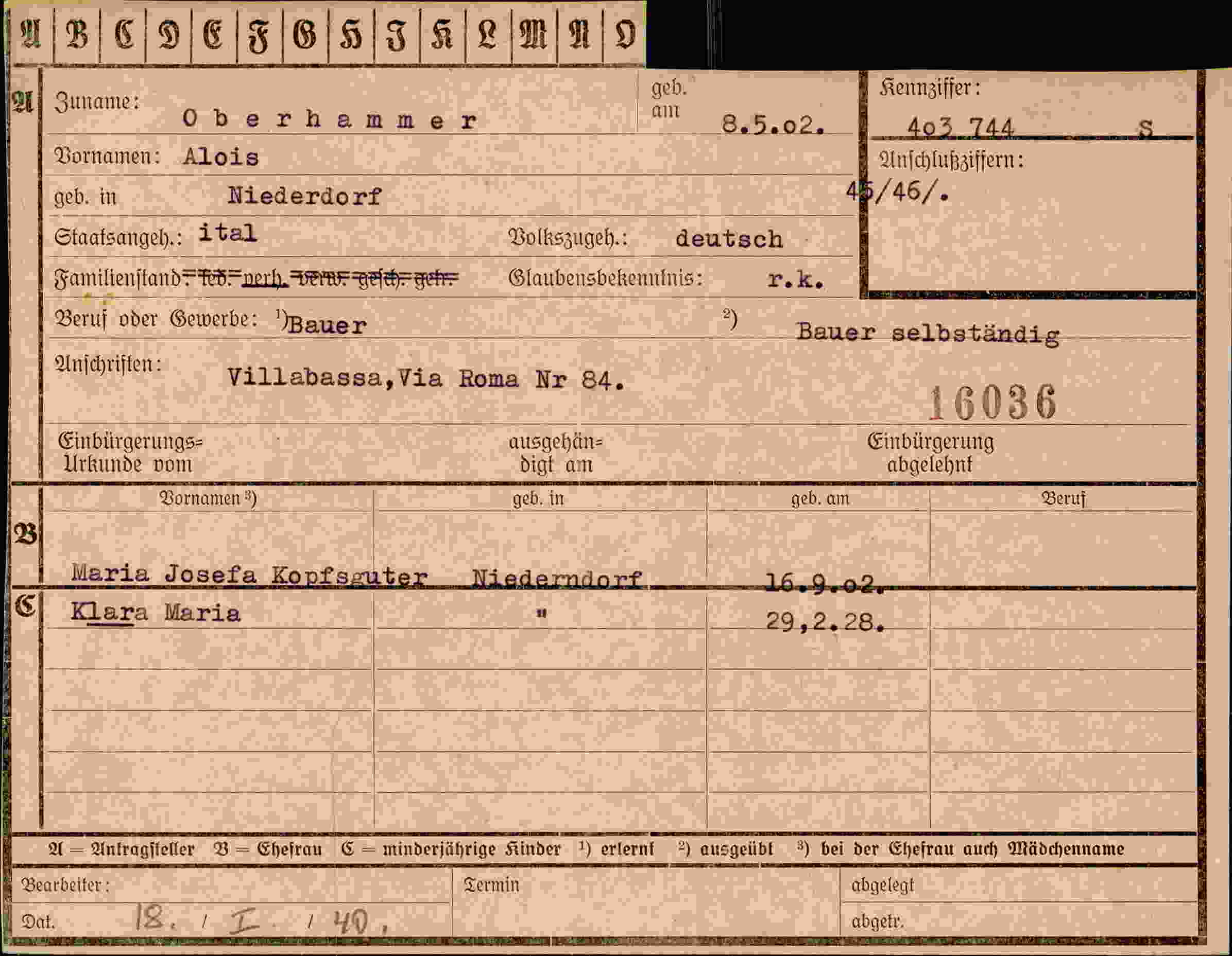 Dokument für Alois Oberhammer