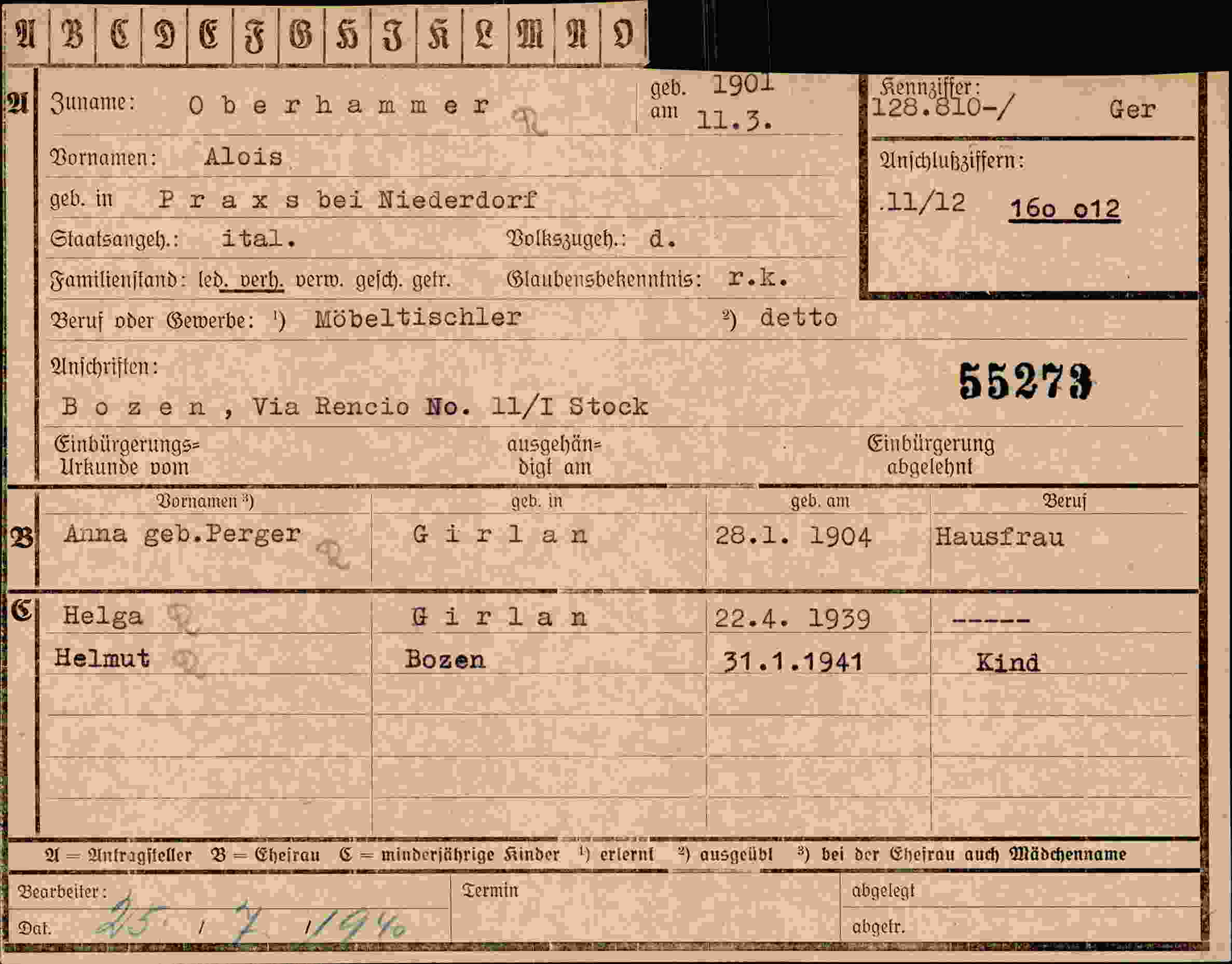 Dokument für Alois Oberhammer