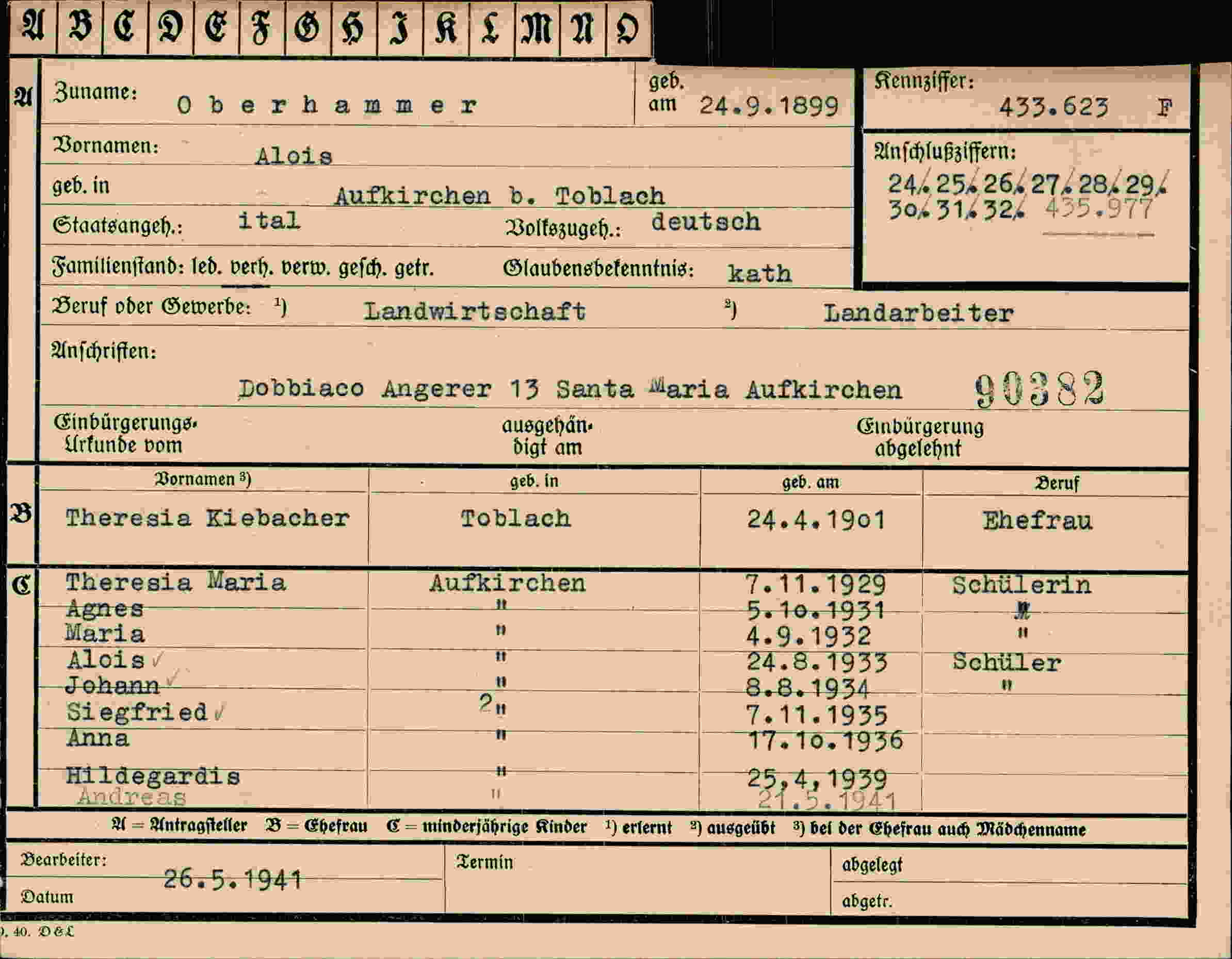 Dokument für Alois Oberhammer