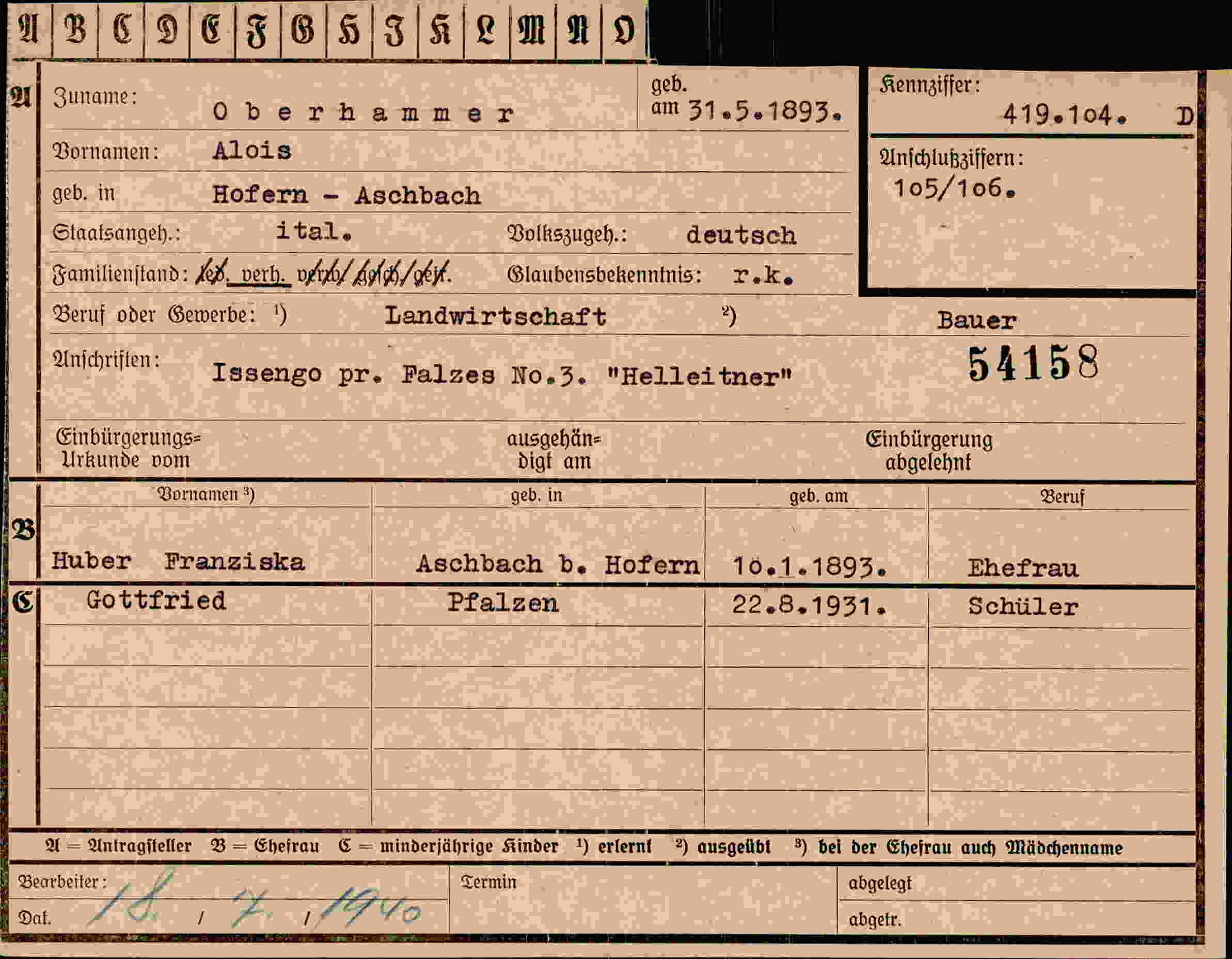 Dokument für Alois Oberhammer