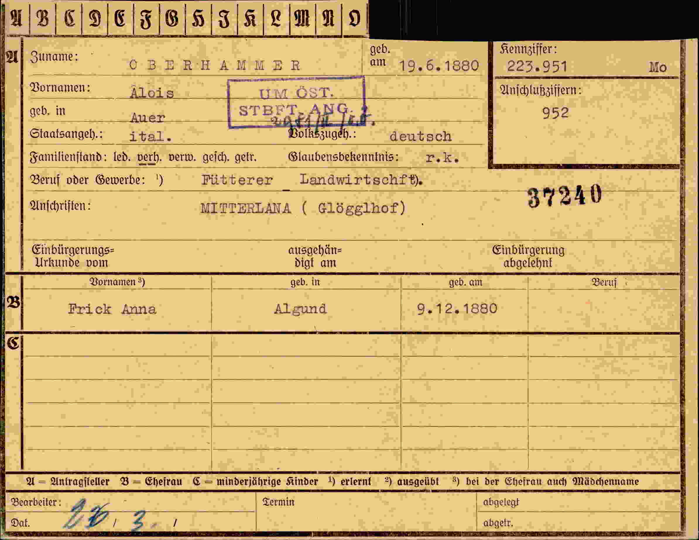 Dokument für Alois Oberhammer