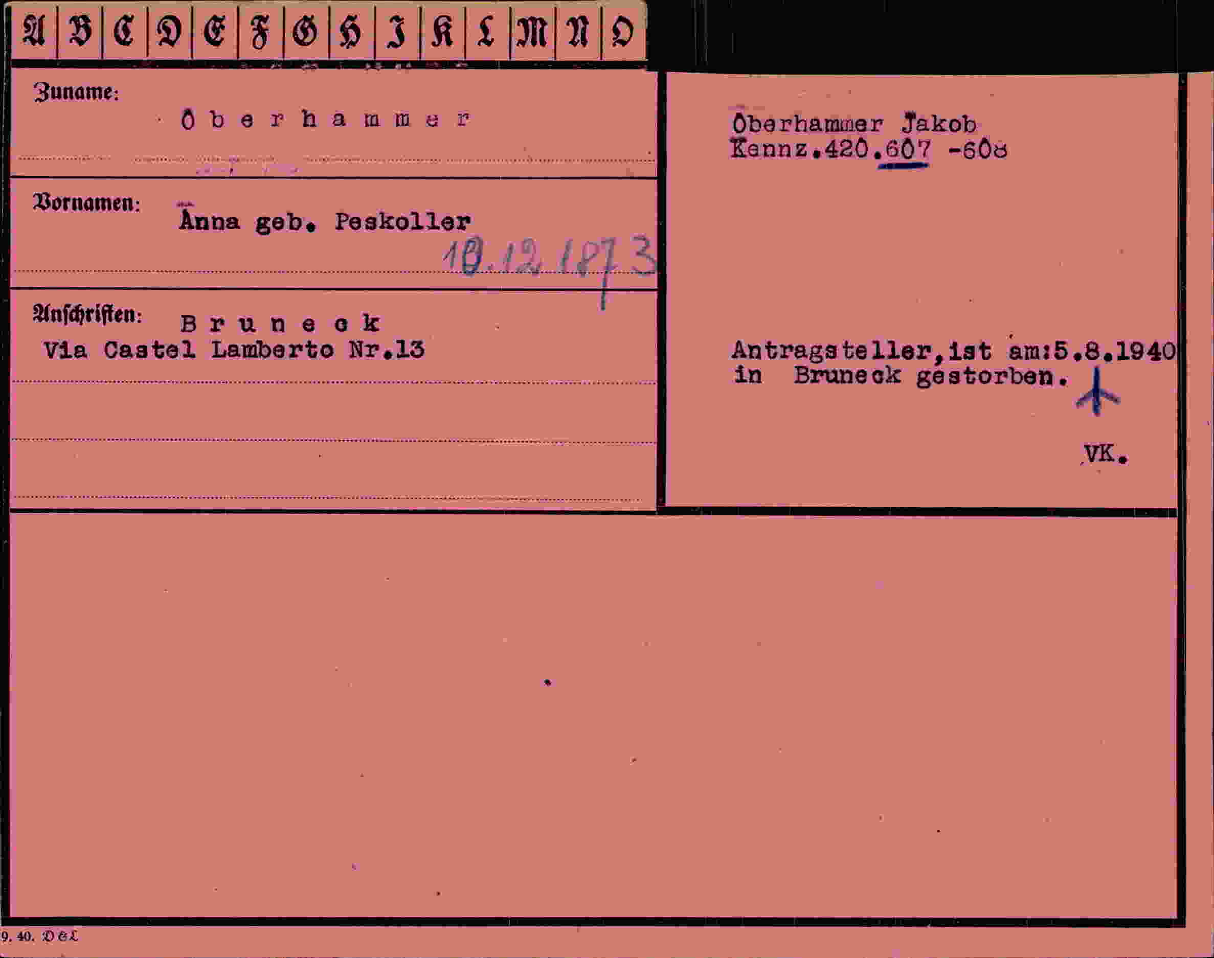 Dokument für Anna Oberhammer